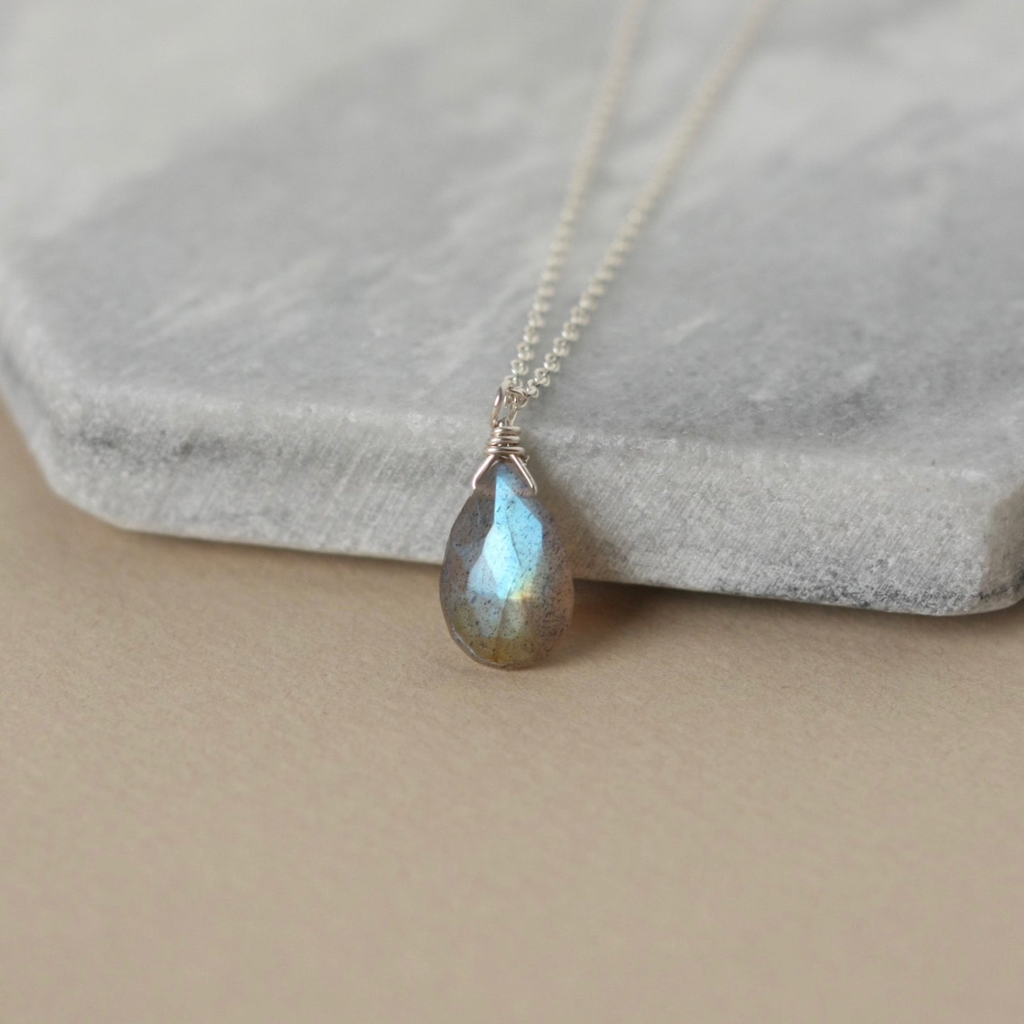 Sterling Silver Faceted Labradorite Briolette Necklace