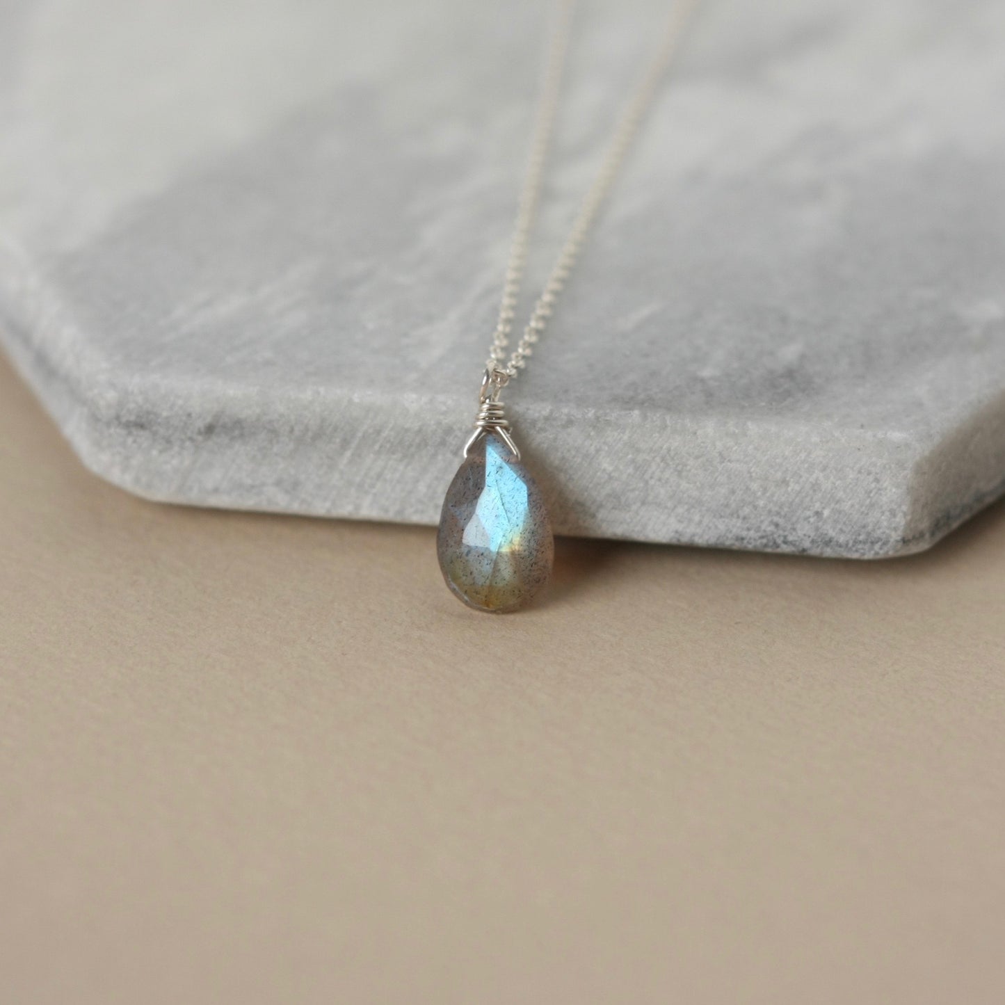 Sterling Silver Faceted Labradorite Briolette Necklace