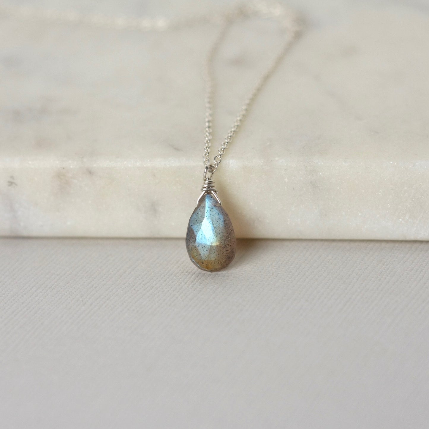 Sterling Silver Faceted Labradorite Briolette Necklace