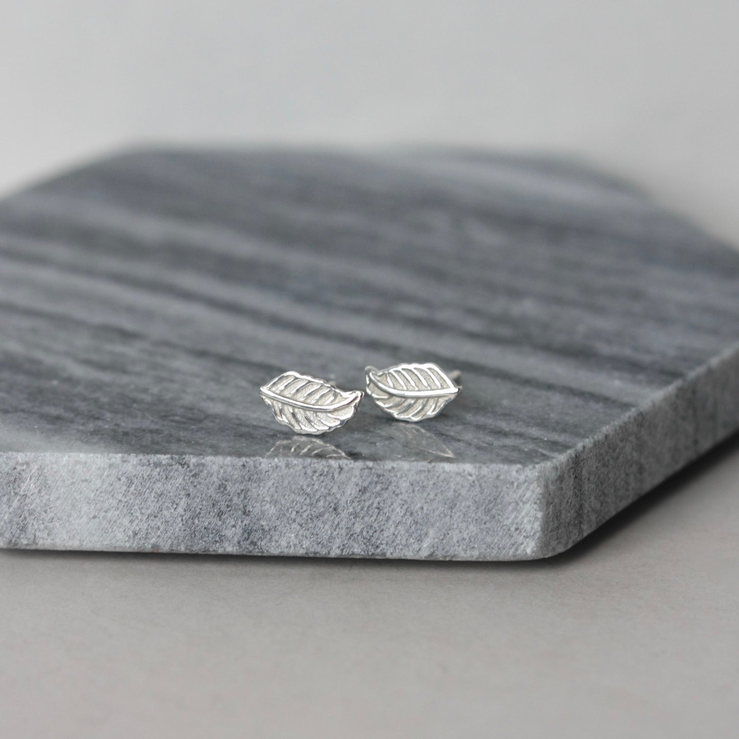 Small Sterling Silver Leaf Stud Earrings
