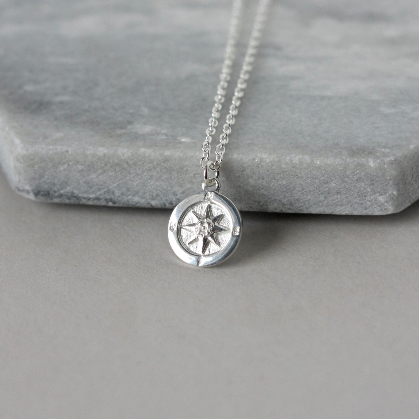 Sterling Silver Compass Coin Necklace