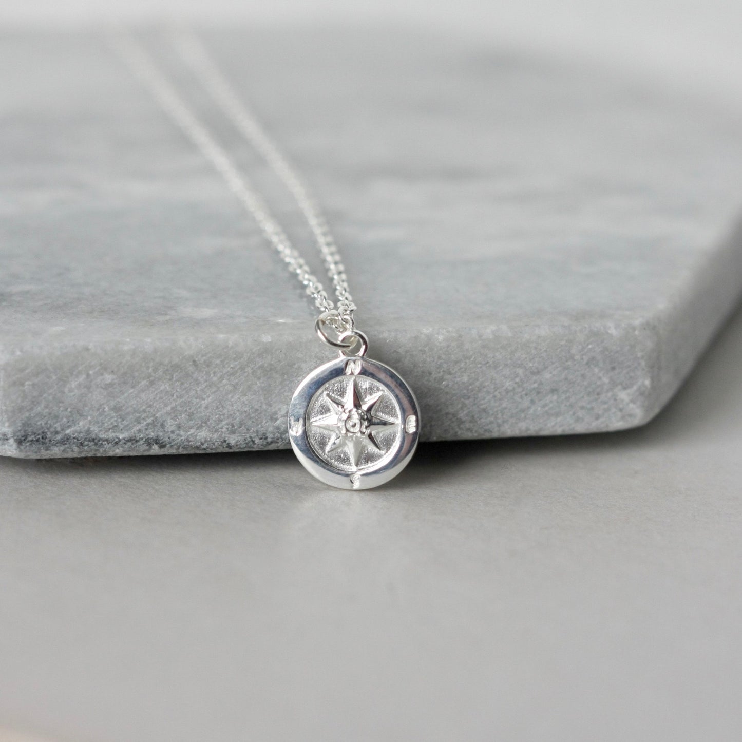 Sterling Silver Compass Coin Necklace