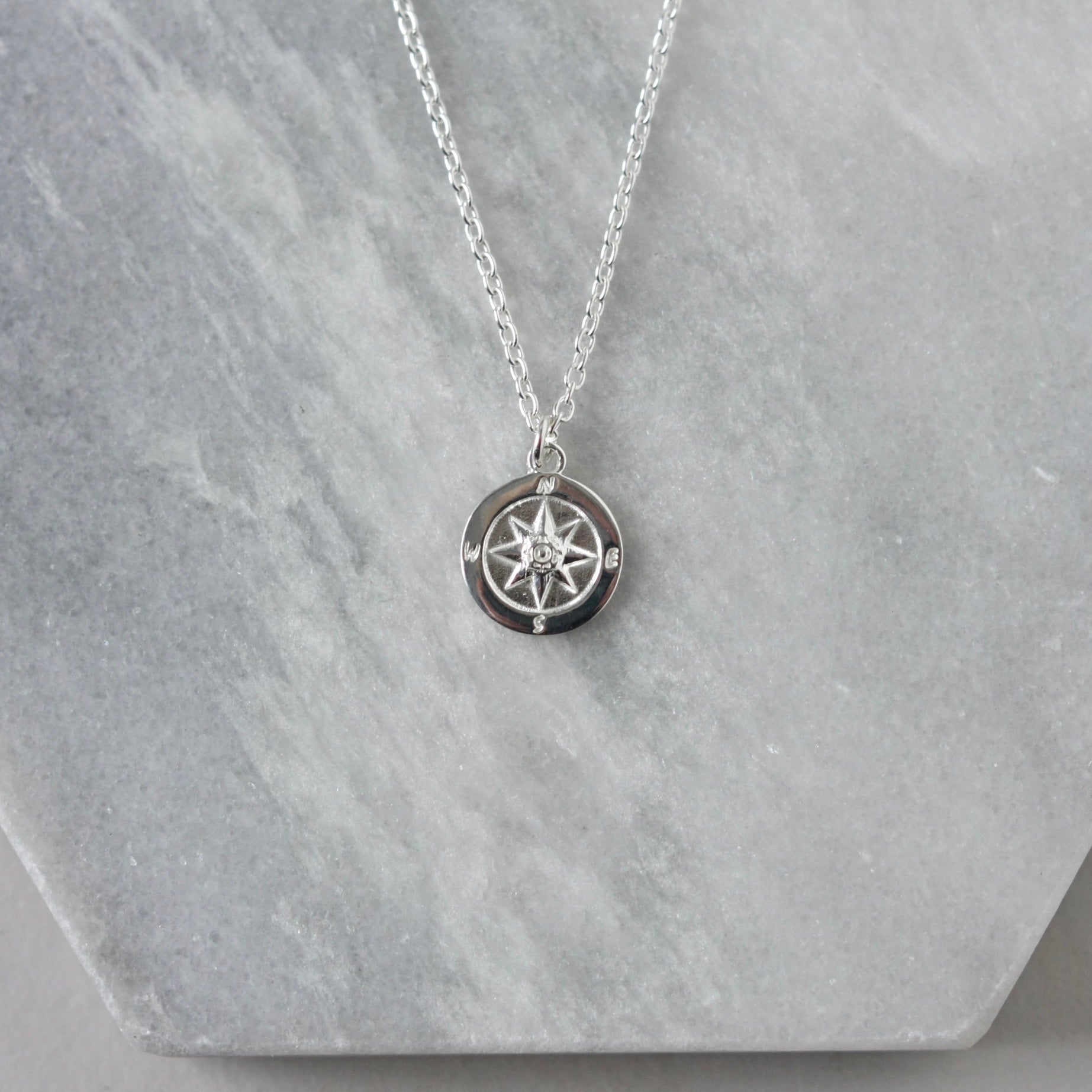 Sterling Silver Compass Coin Necklace – julie garland jewelry
