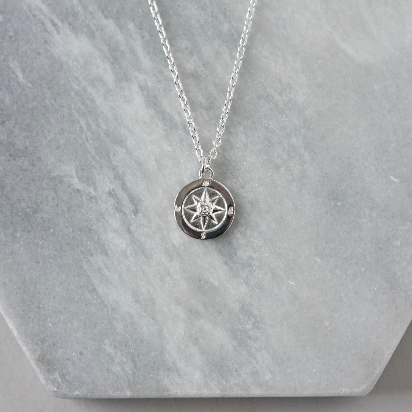 Sterling Silver Compass Coin Necklace