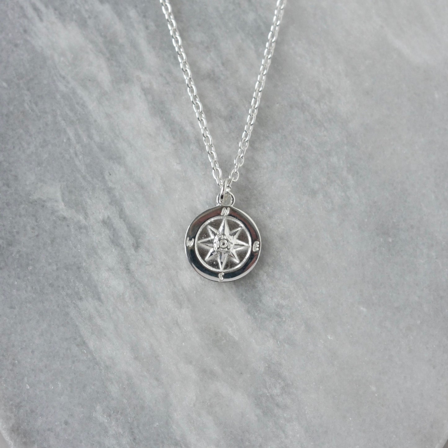 Sterling Silver Compass Coin Necklace