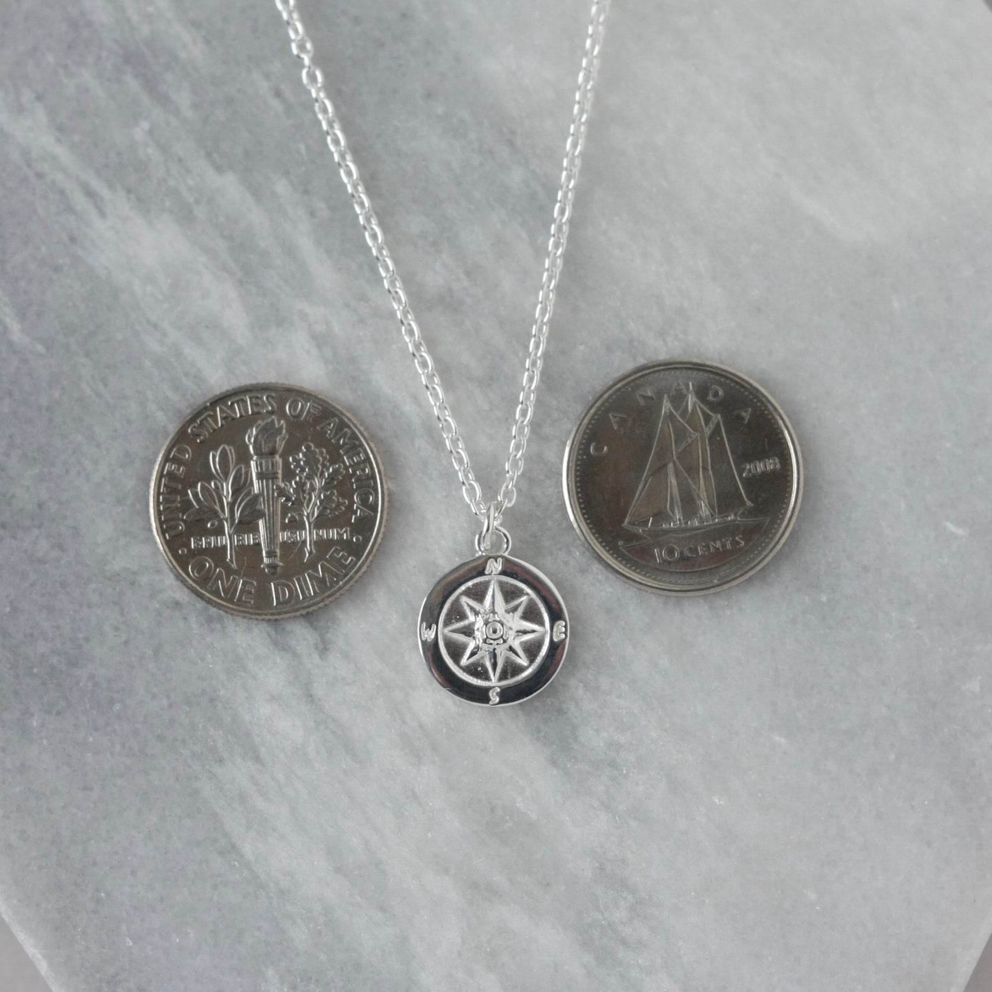 Sterling Silver Compass Coin Necklace