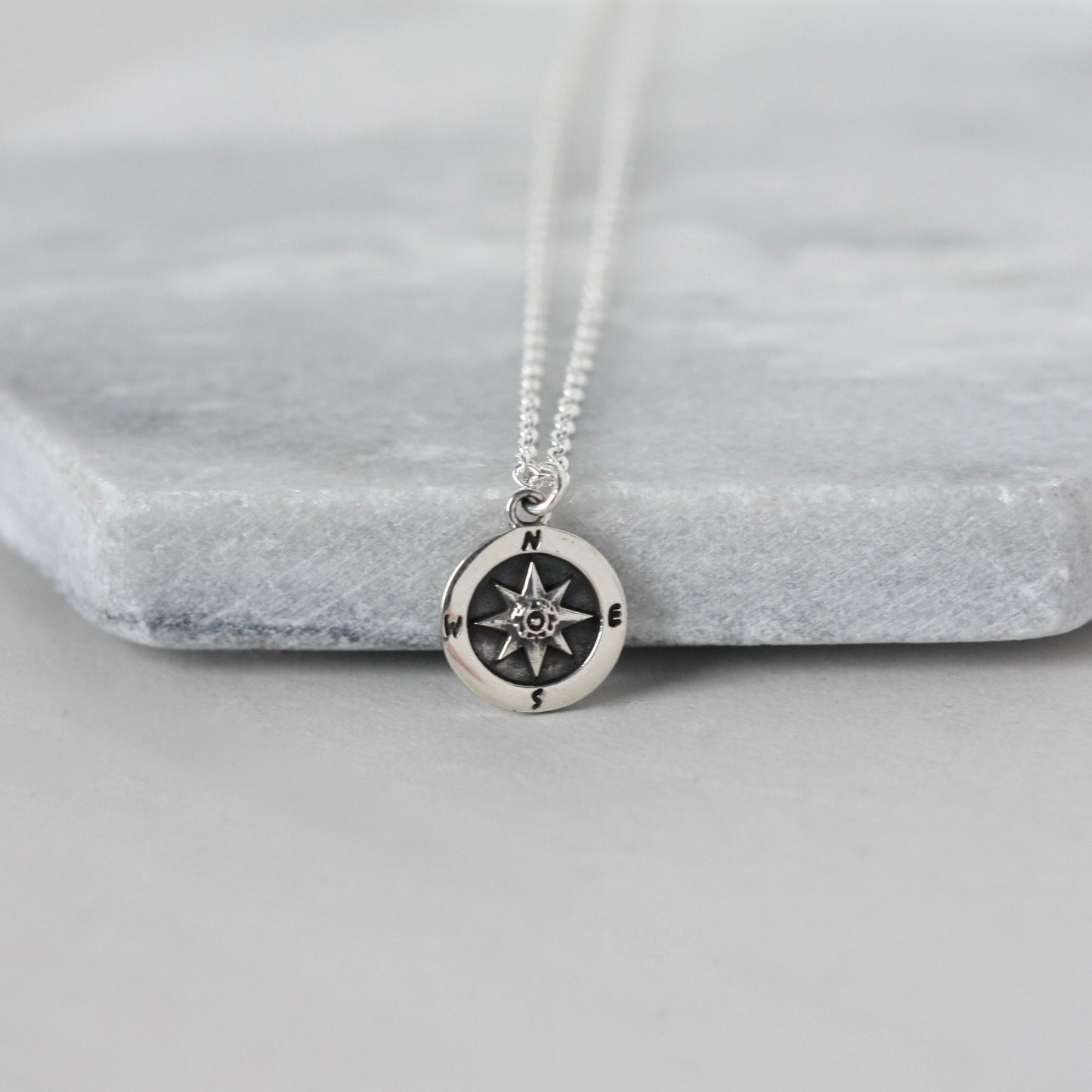 Oxidized Sterling Silver Compass Coin Necklace