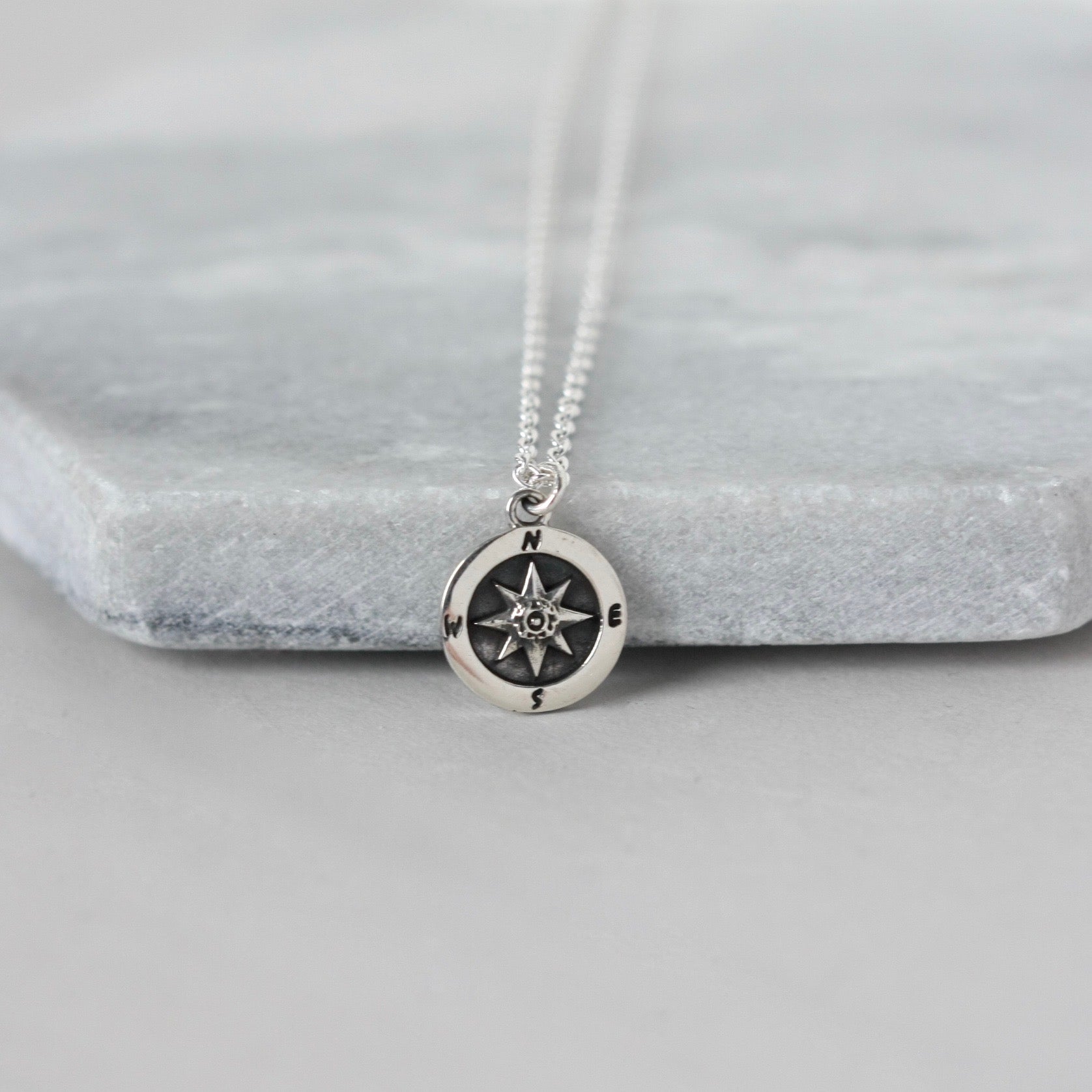 Oxidized Sterling Silver Compass Coin Necklace