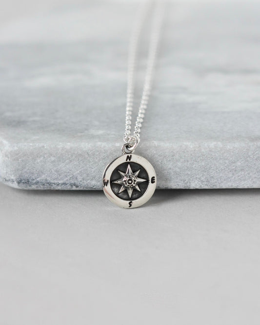 Oxidized Sterling Silver Compass Coin Necklace