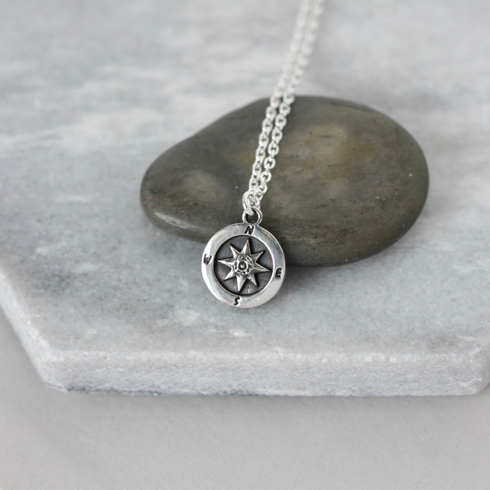 Oxidized Sterling Silver Compass Coin Necklace