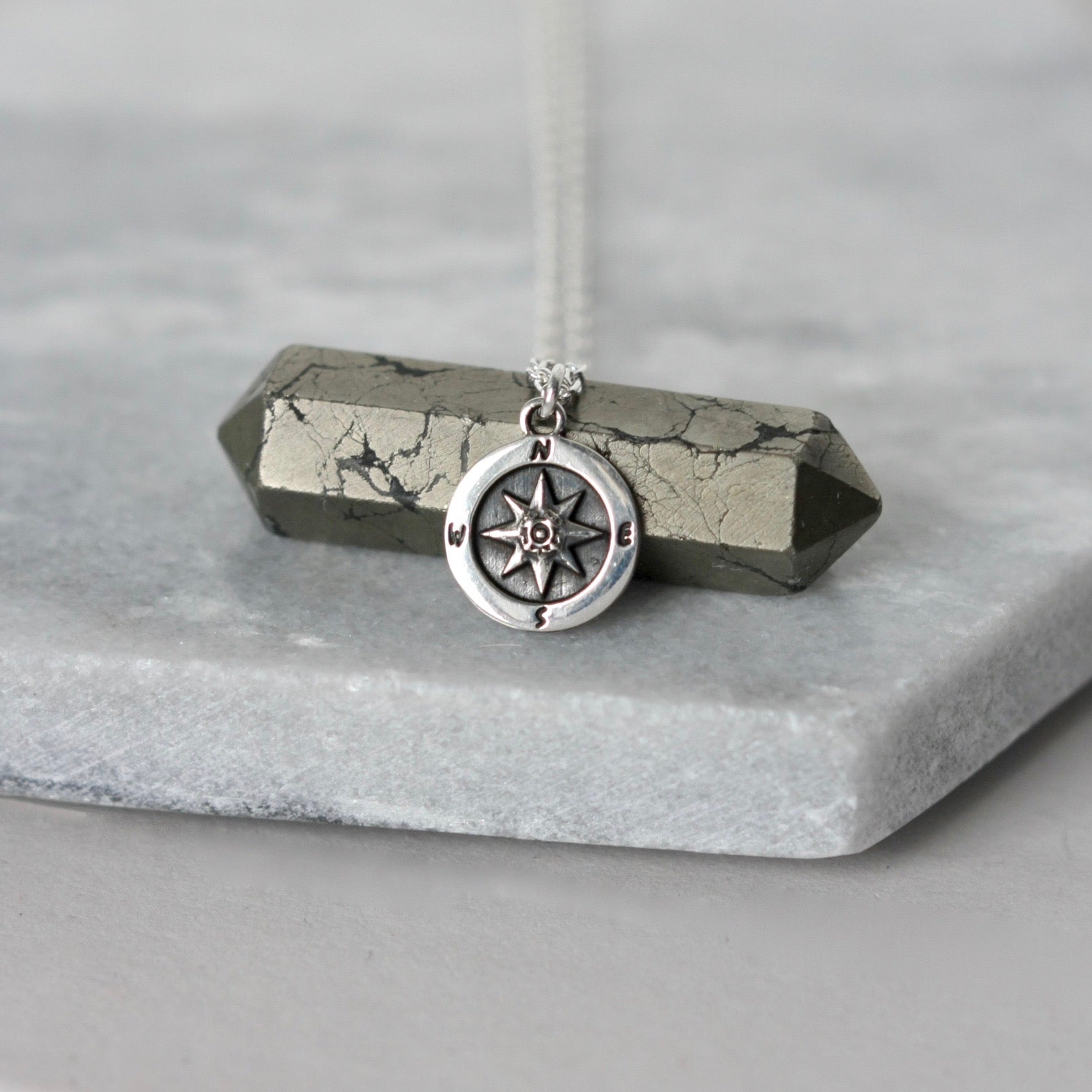 Oxidized Sterling Silver Compass Coin Necklace