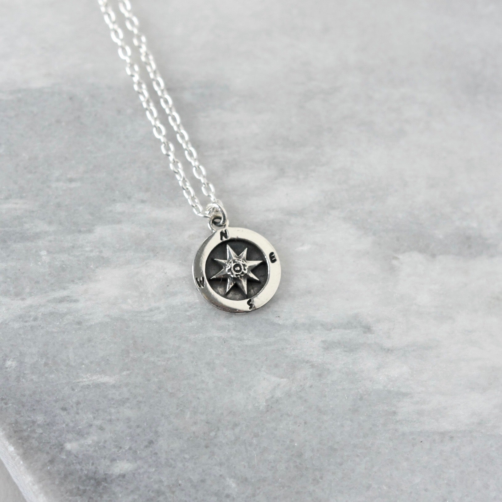 Oxidized Sterling Silver Compass Coin Necklace