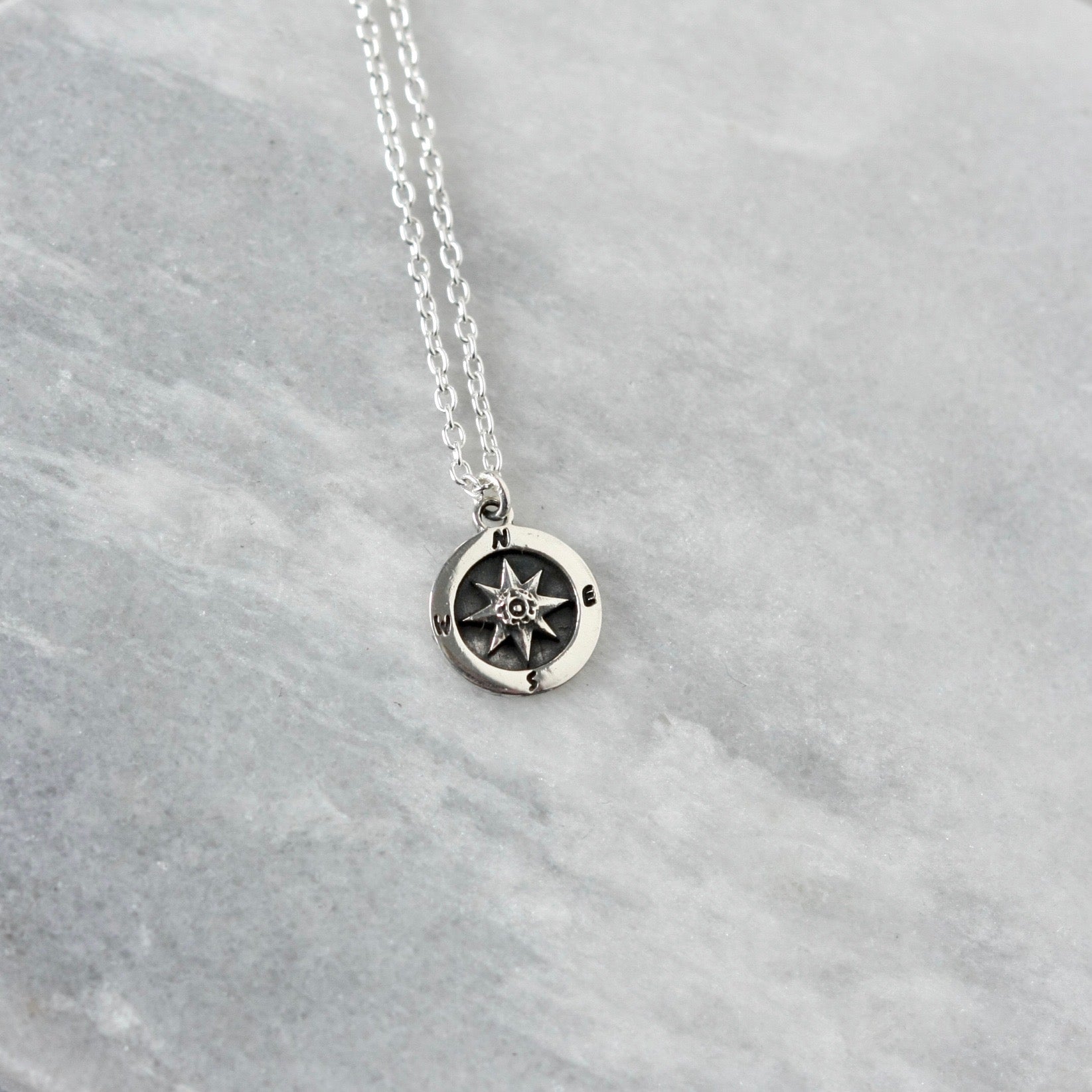 Oxidized Sterling Silver Compass Coin Necklace