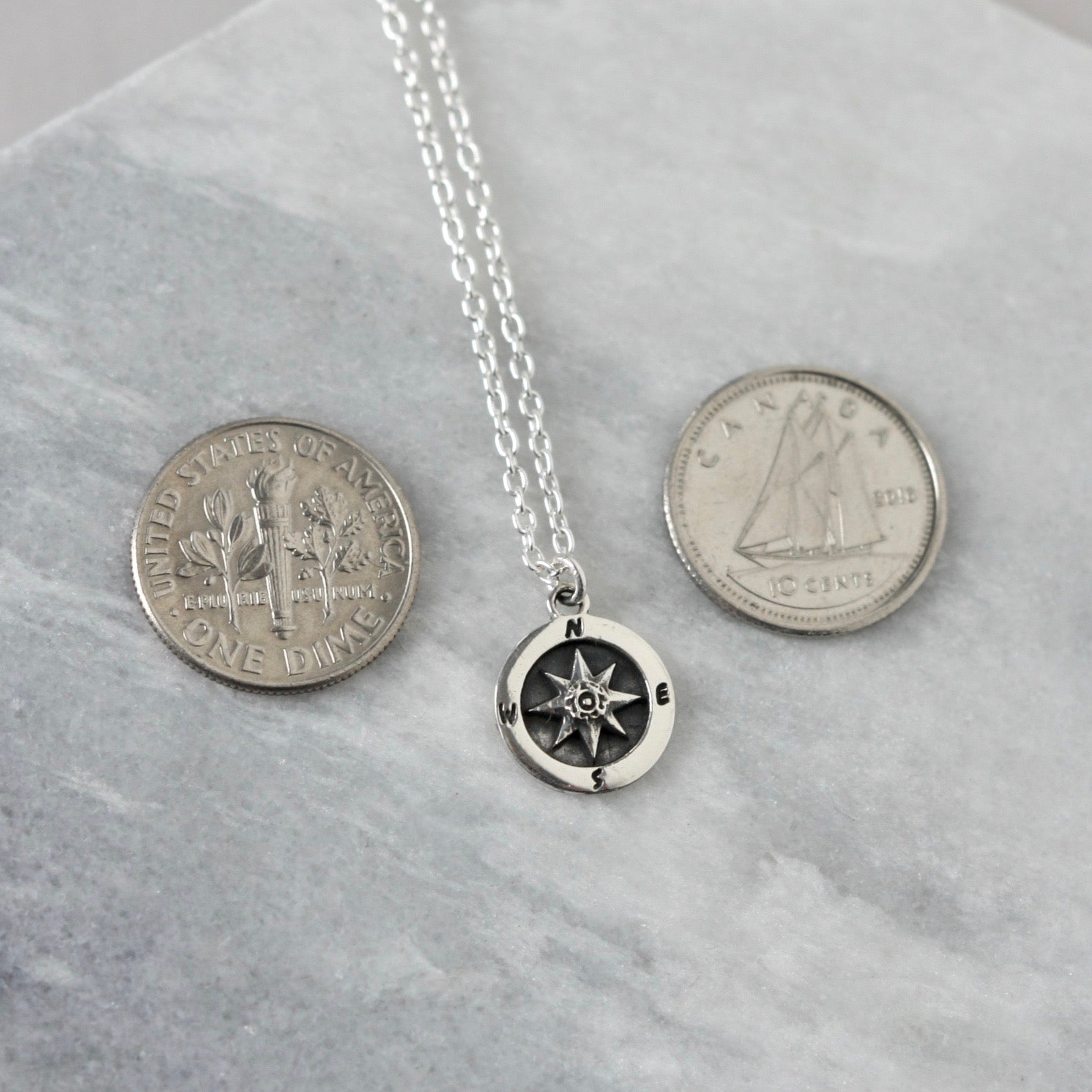 Oxidized Sterling Silver Compass Coin Necklace