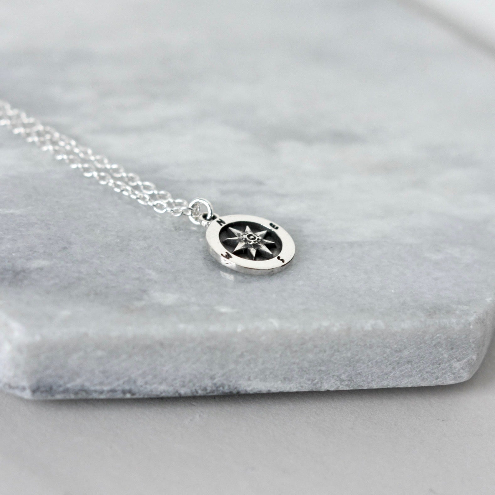 Oxidized Sterling Silver Compass Coin Necklace