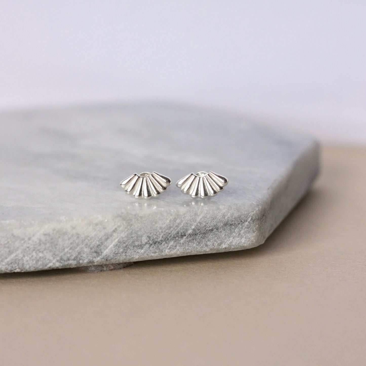 Small Silver Fan Stud Earrings