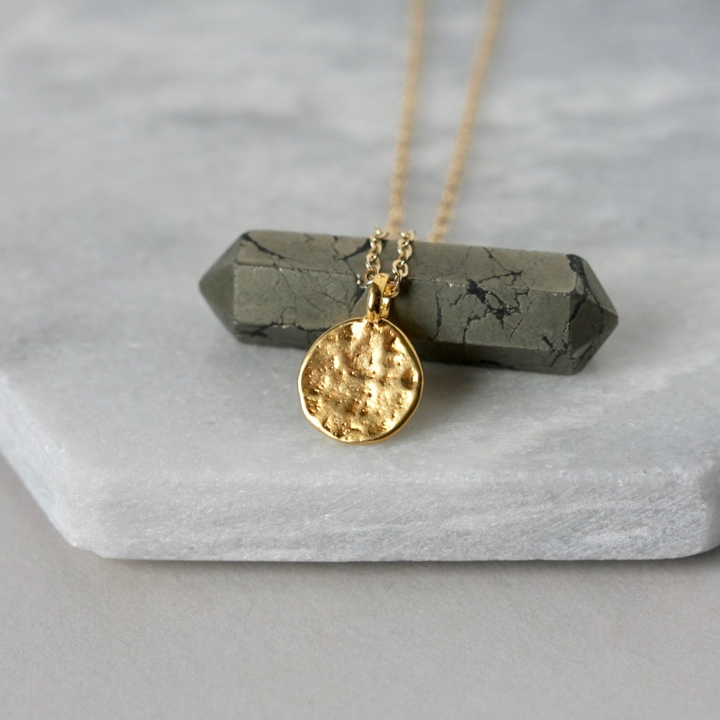 Textured Gold Disc Necklace