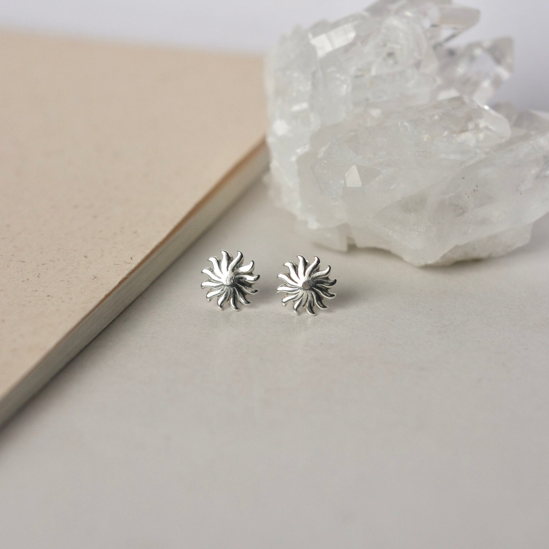 Minimalist Silver Sun Stud Earrings