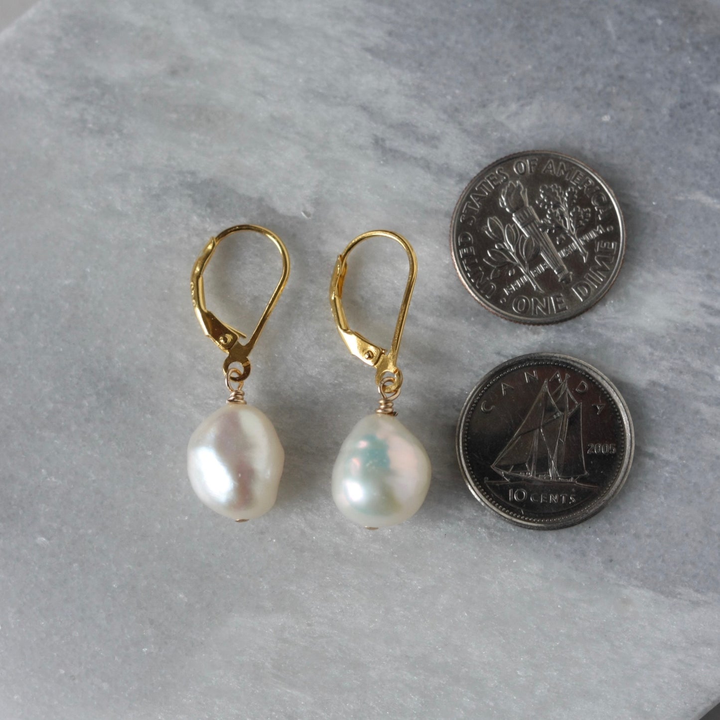 Gold Baroque Pearl Lever Back Earrings