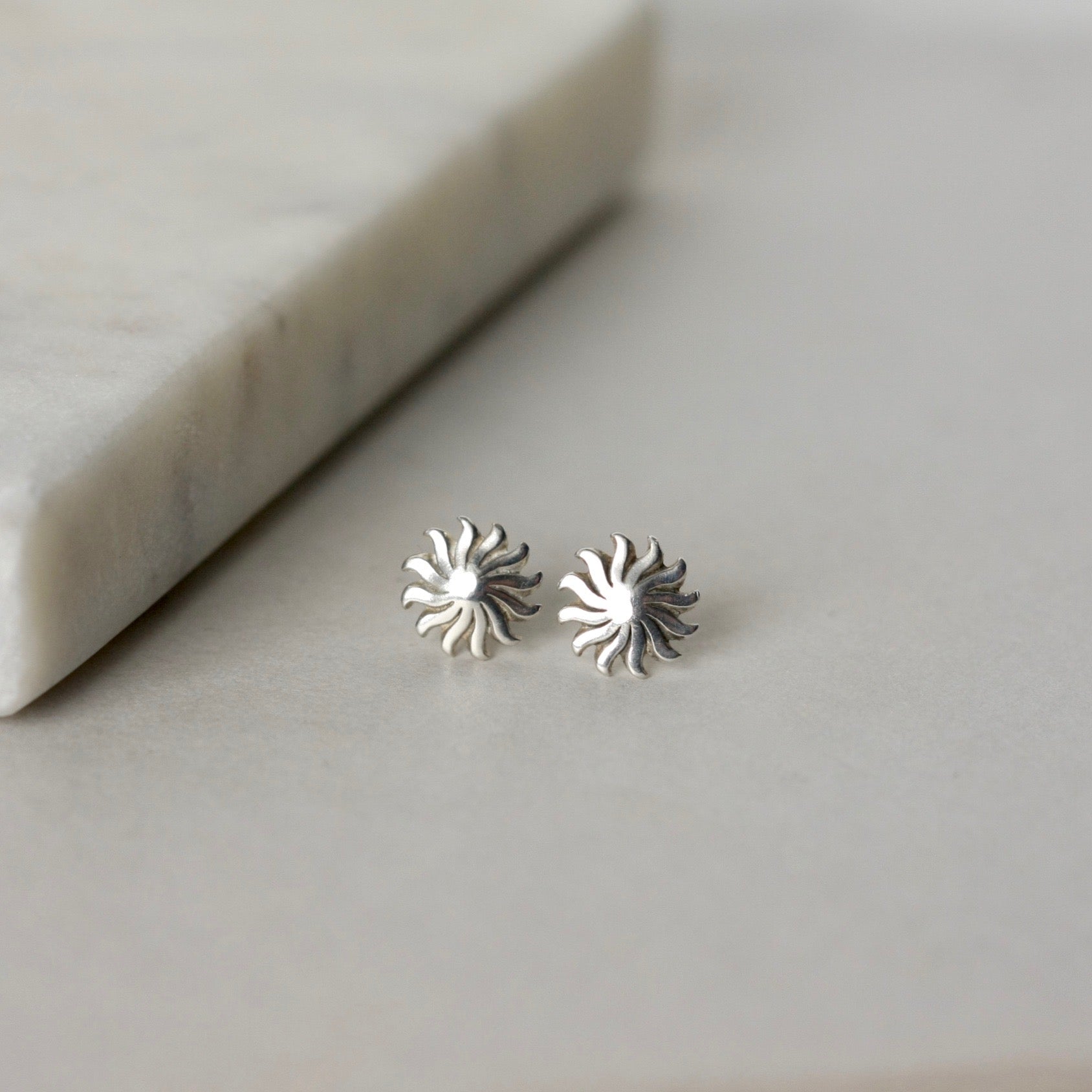 Minimalist Silver Sun Stud Earrings