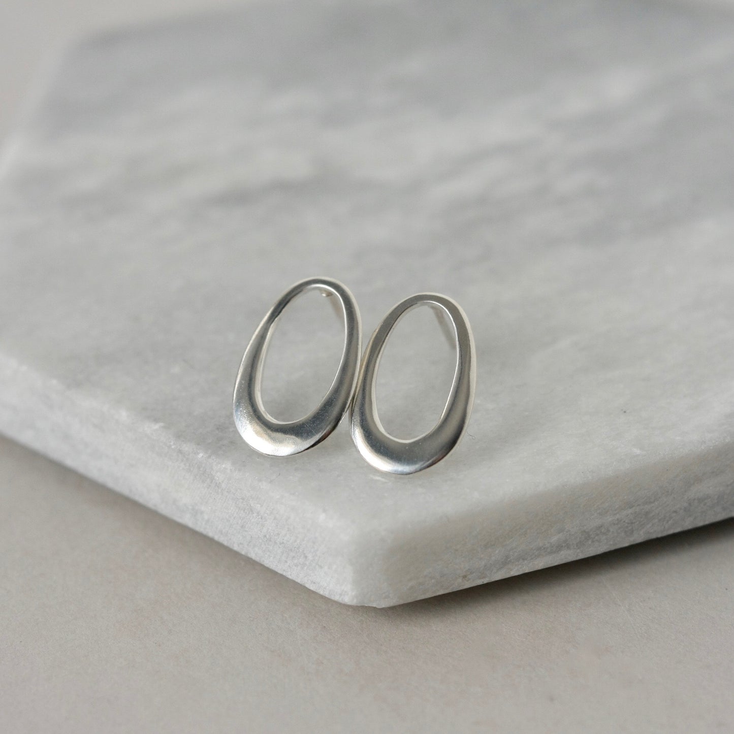 Sterling Silver Oval Geometric Stud Earrings