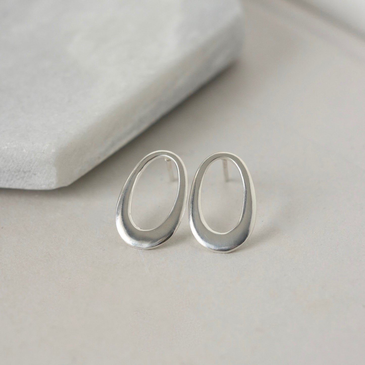 Sterling Silver Oval Geometric Stud Earrings