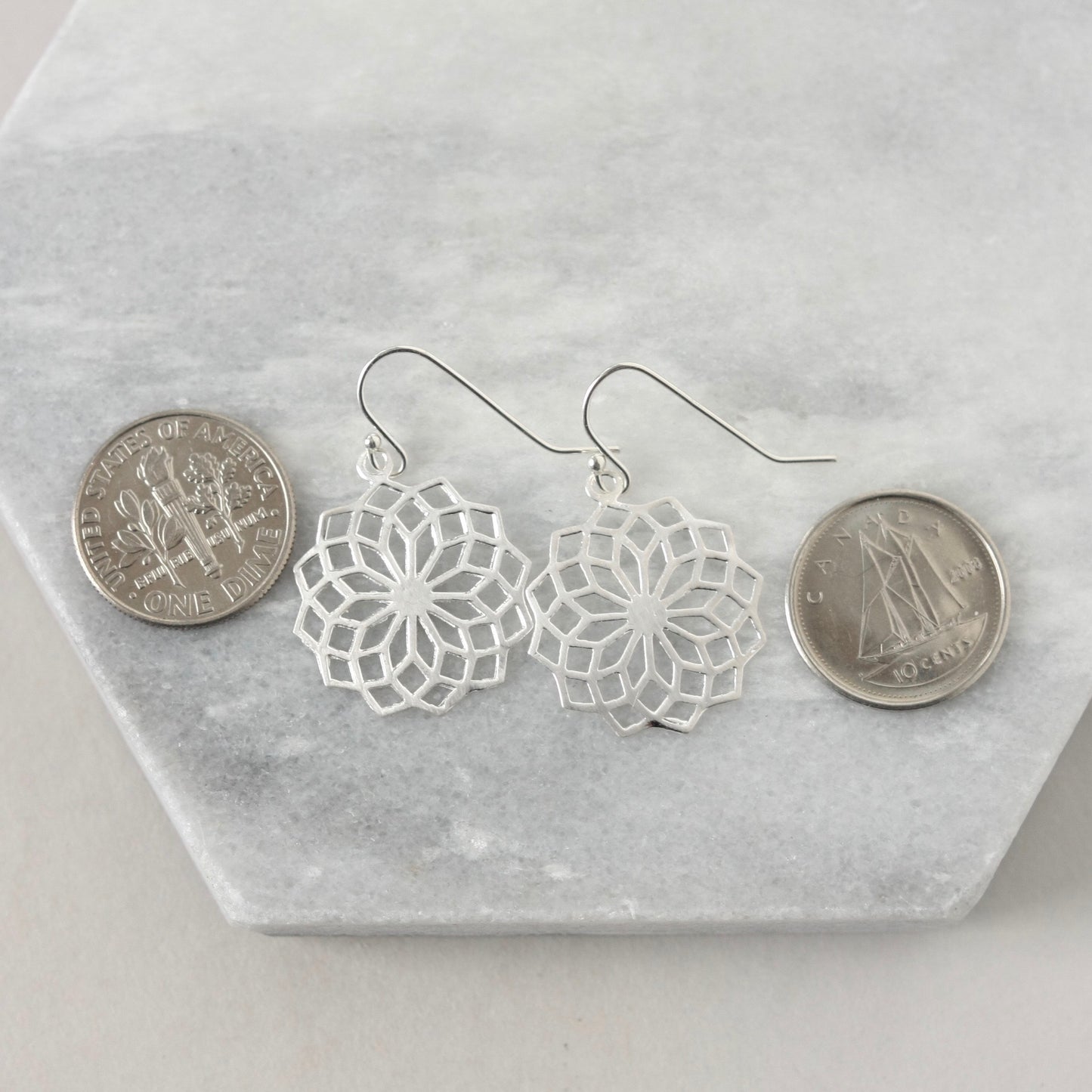 Sterling Silver Round Floral Filigree Earrings