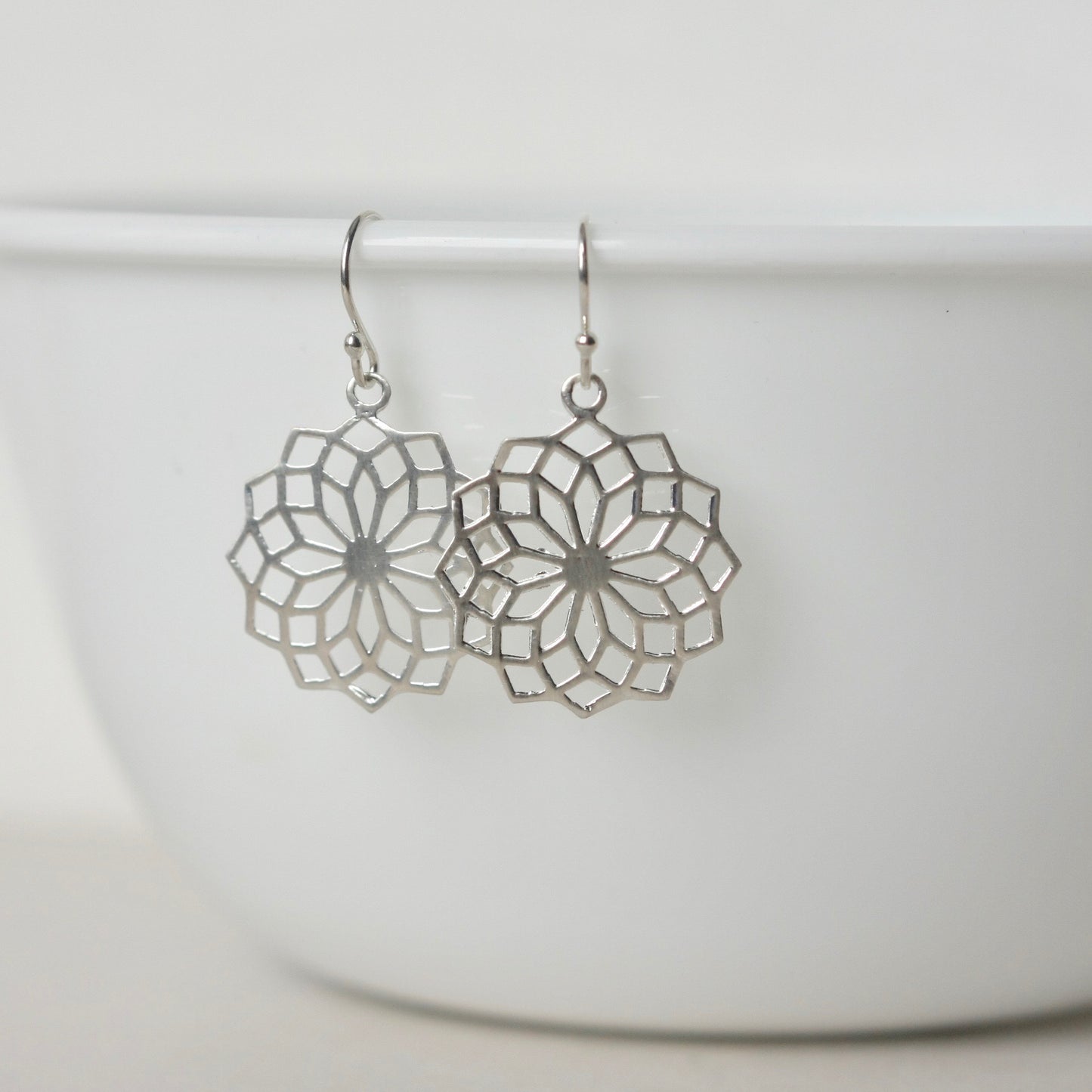 Sterling Silver Round Floral Filigree Earrings