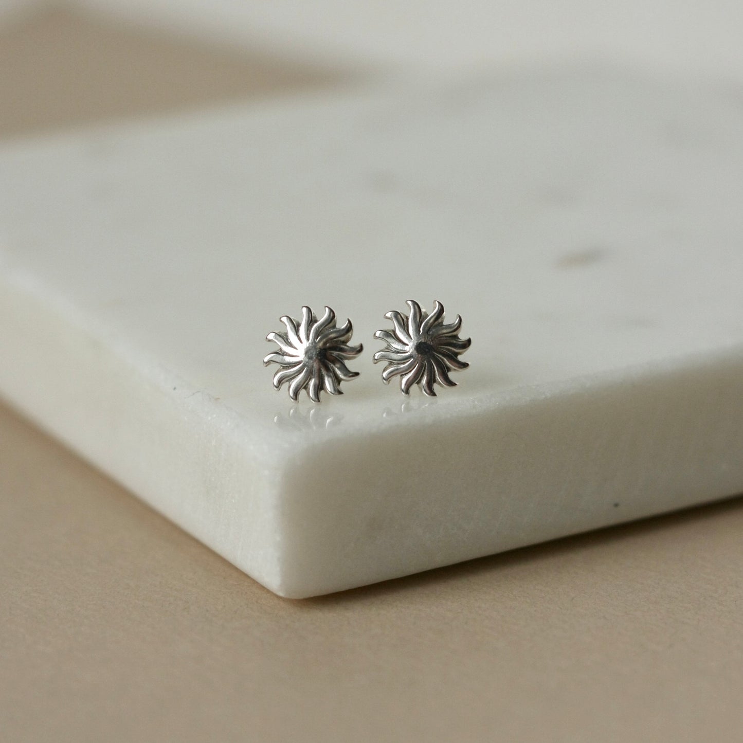 Minimalist Silver Sun Stud Earrings