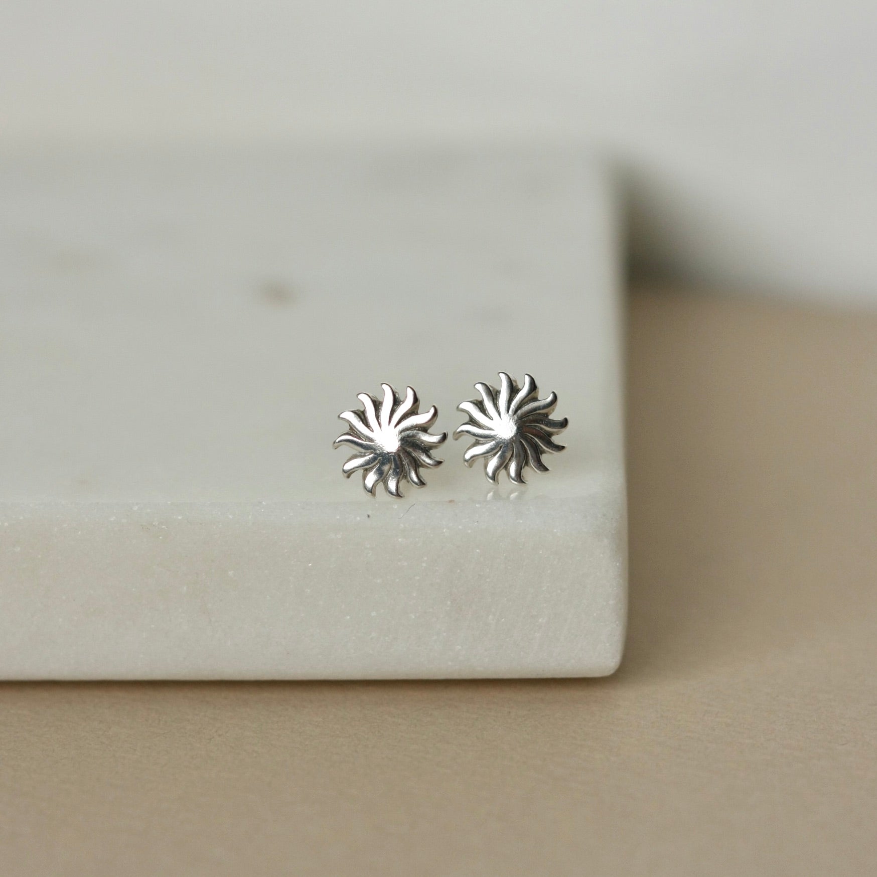 Minimalist Silver Sun Stud Earrings