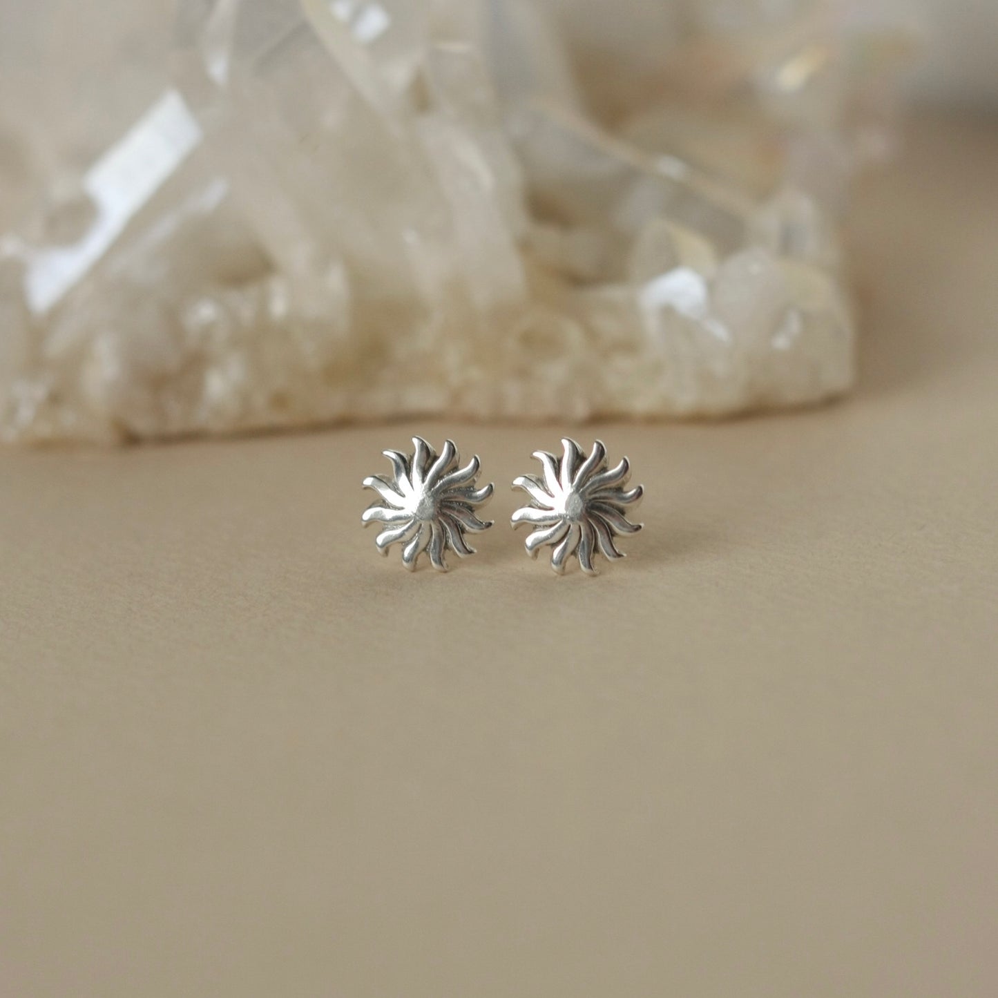 Minimalist Silver Sun Stud Earrings