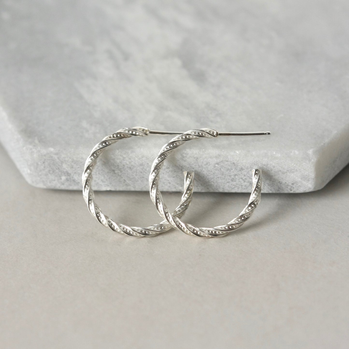 Modern Sterling Silver Twisted Hoop Earrings