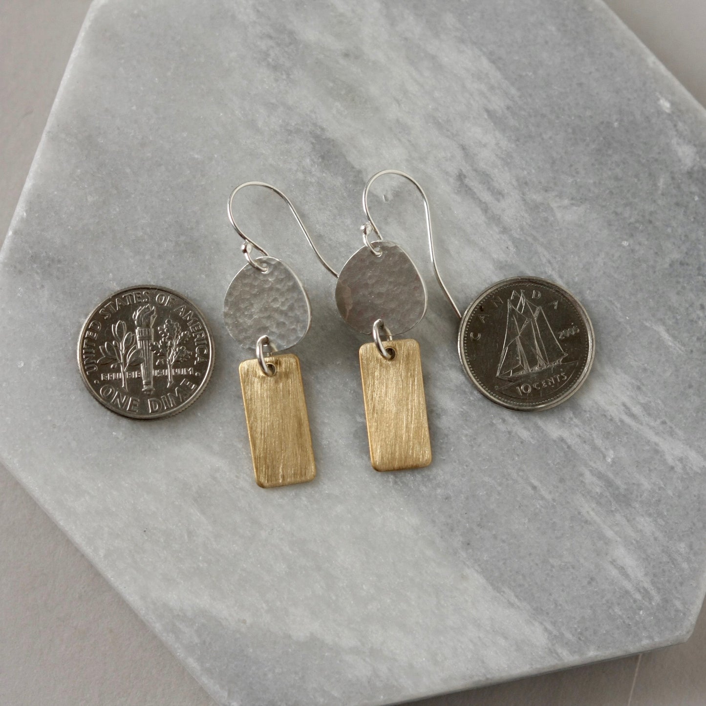 Mixed Metal Geometric Dangle Earrings