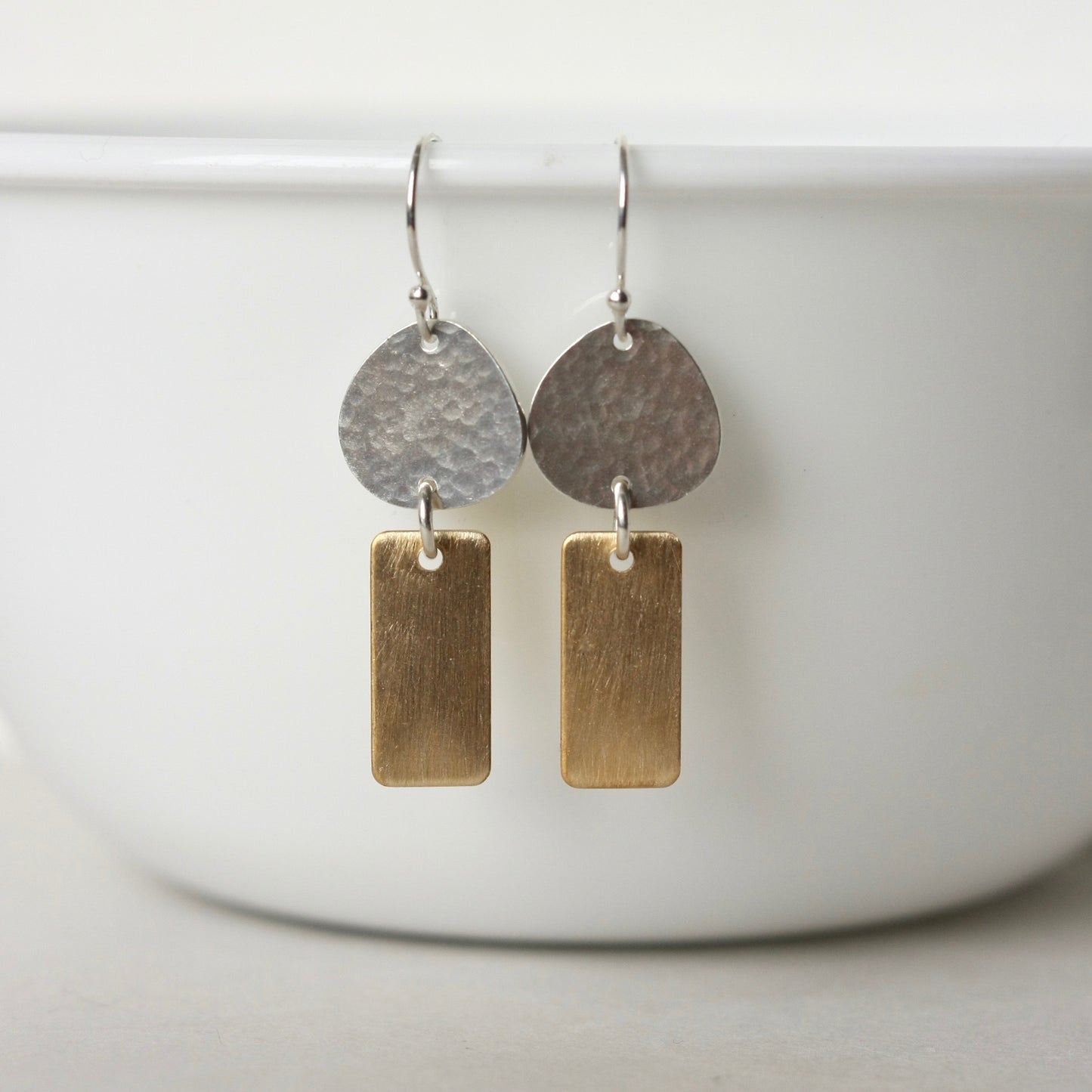 Mixed Metal Geometric Dangle Earrings