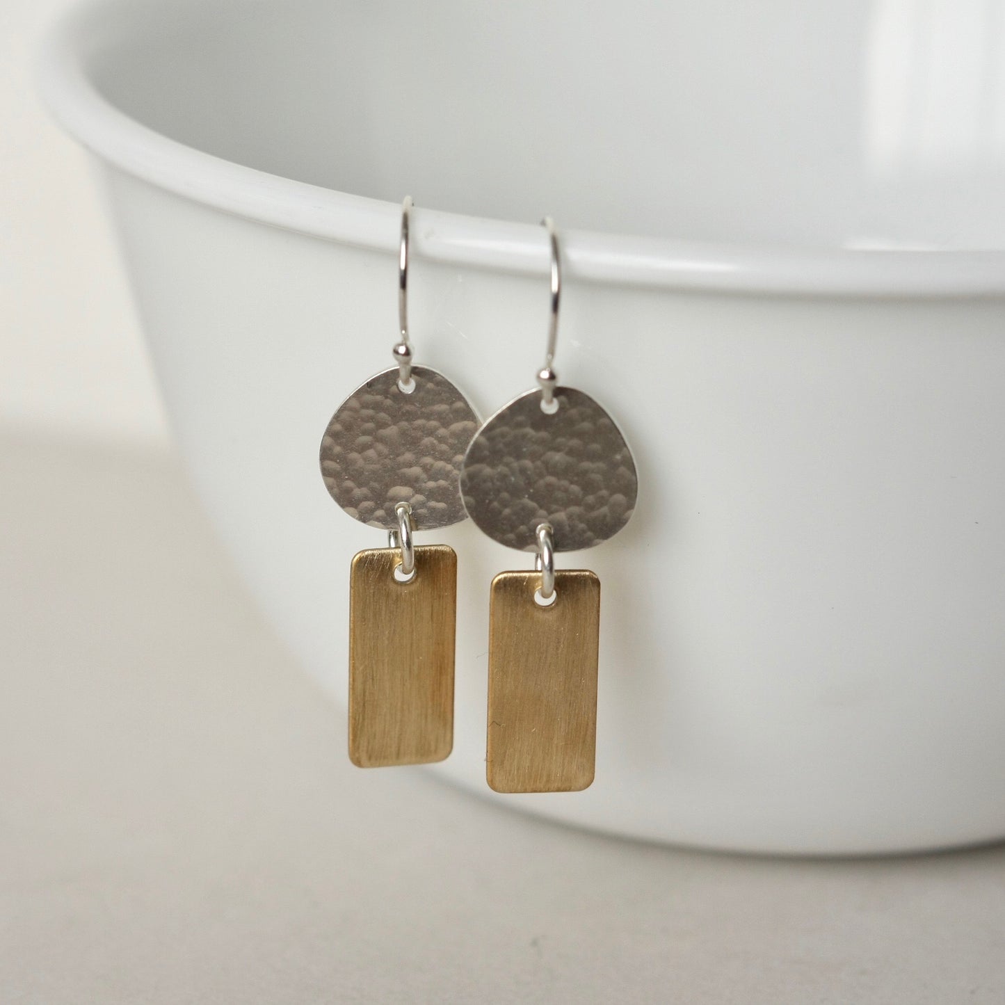 Mixed Metal Geometric Dangle Earrings