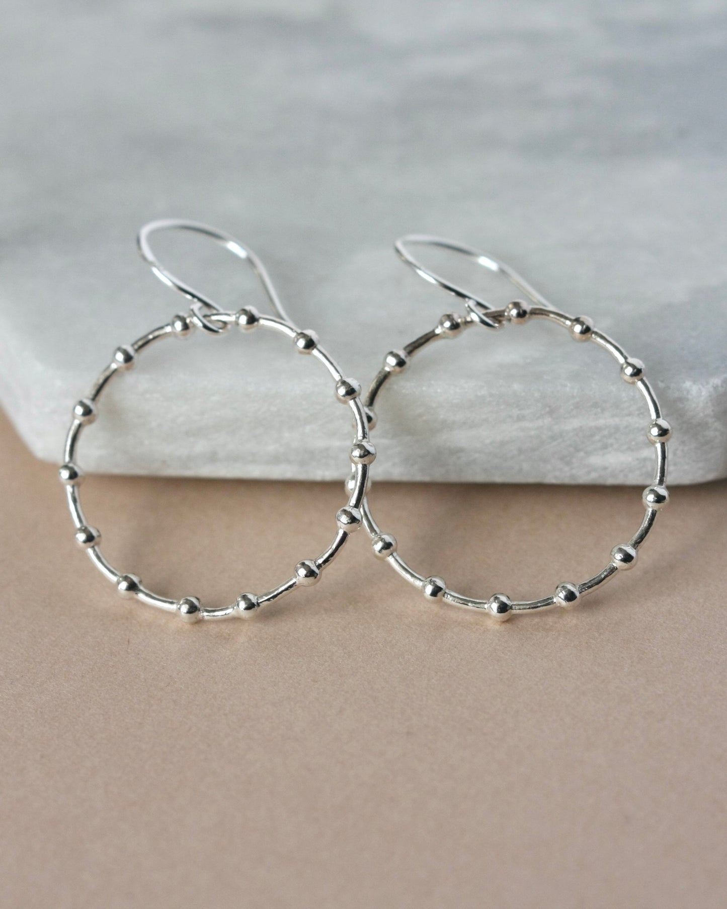 Geometric Sterling Silver Beaded Hoop Earrings