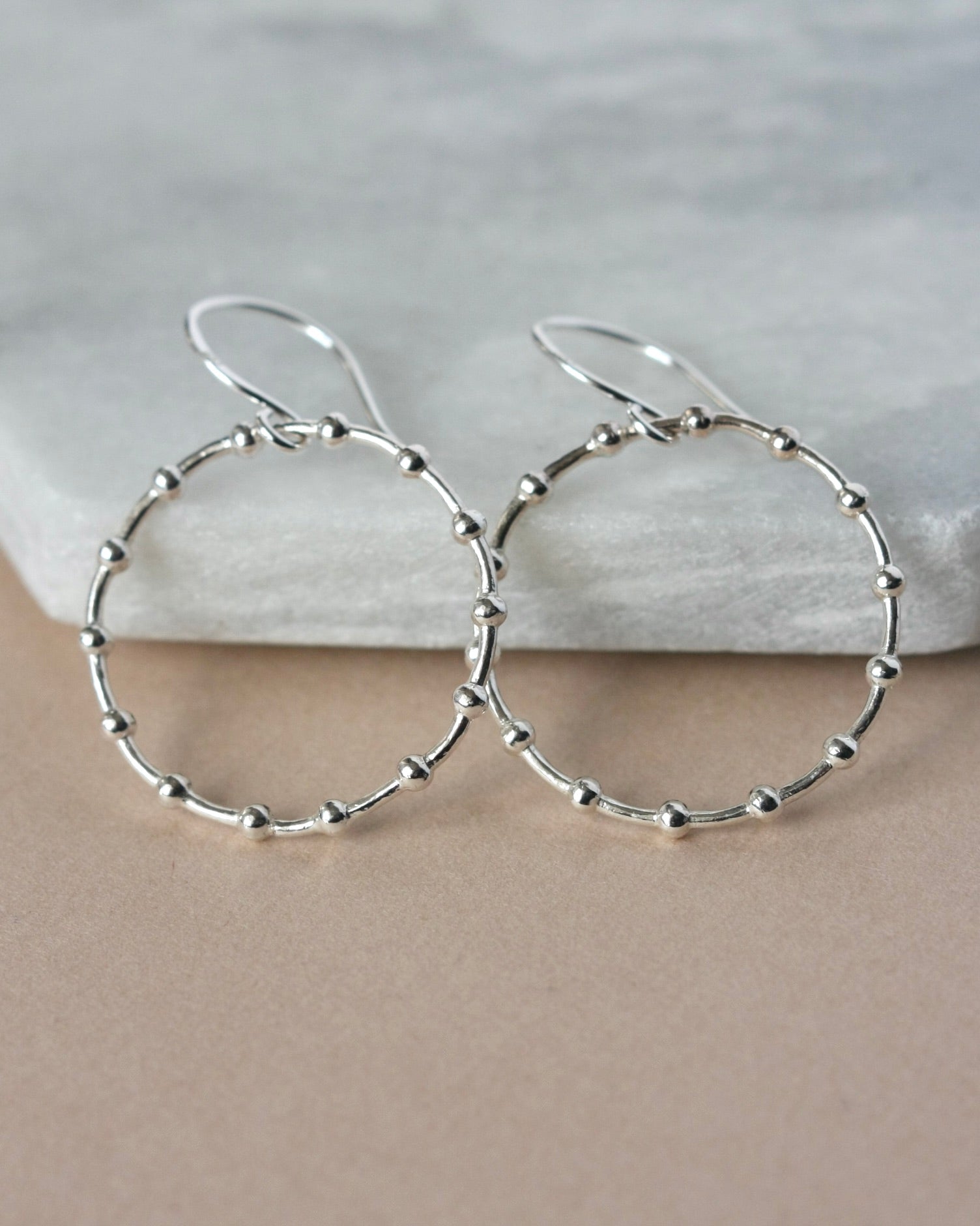 Geometric Sterling Silver Beaded Hoop Earrings