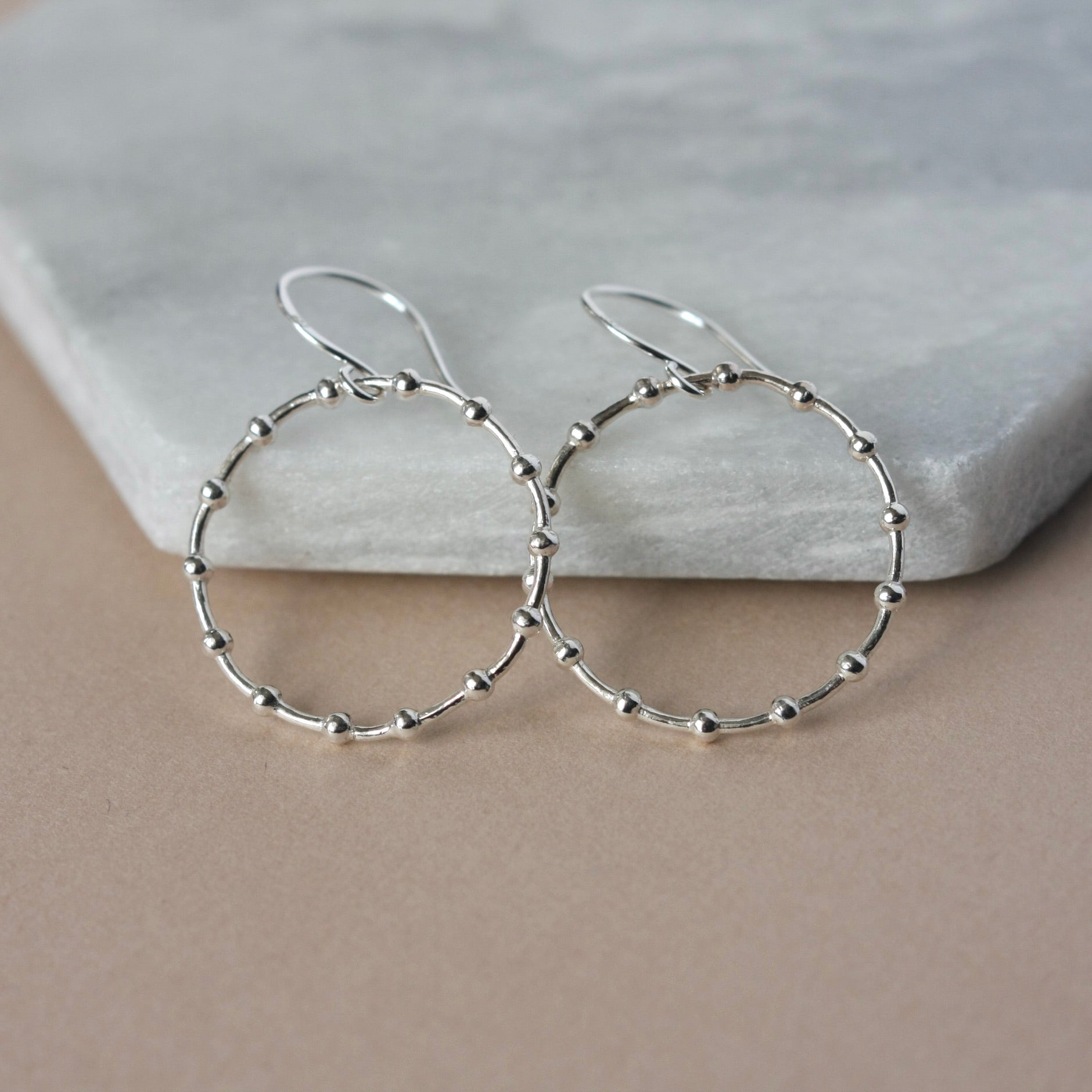 Geometric Sterling Silver Beaded Hoop Earrings