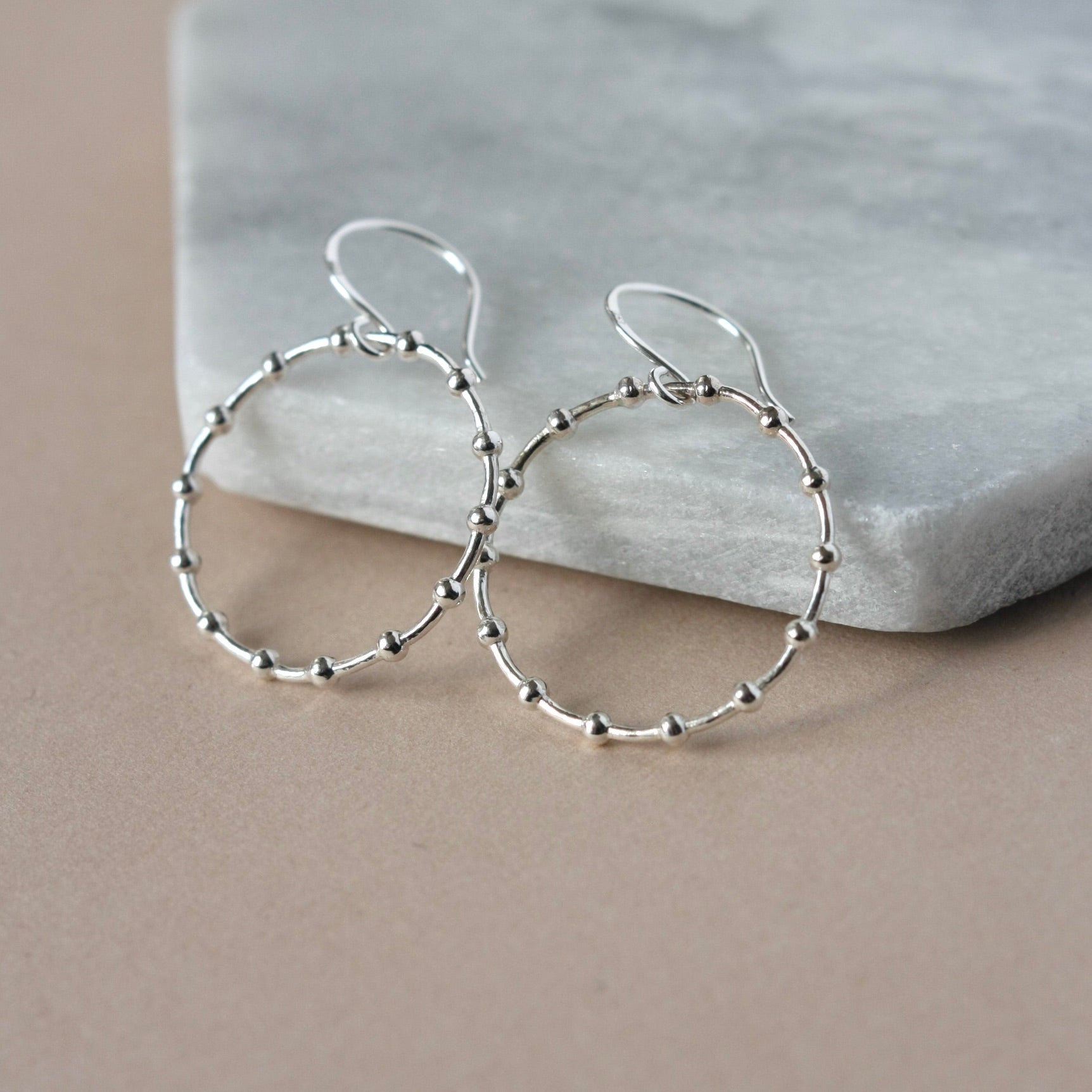 Geometric Sterling Silver Beaded Hoop Earrings