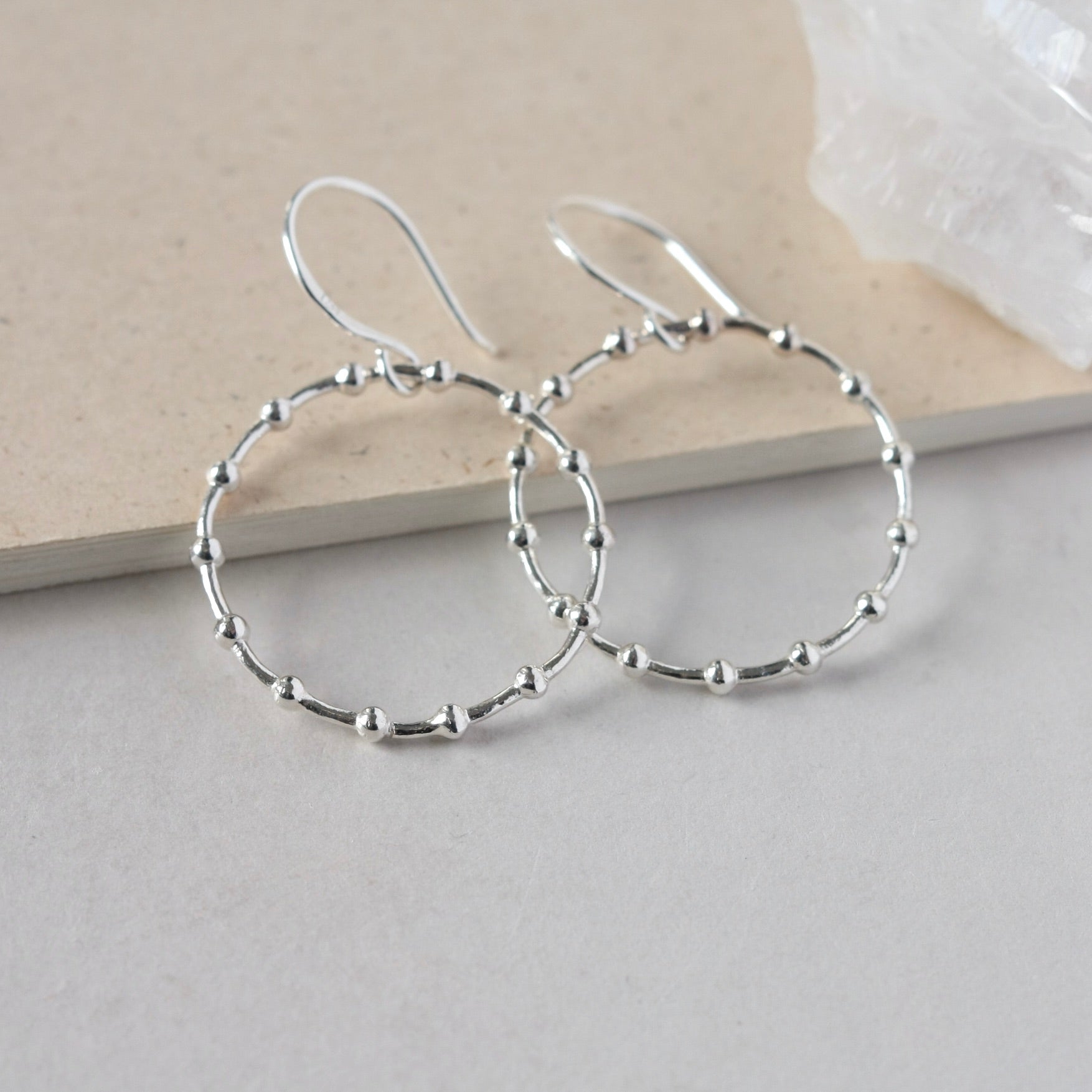 Geometric Sterling Silver Beaded Hoop Earrings