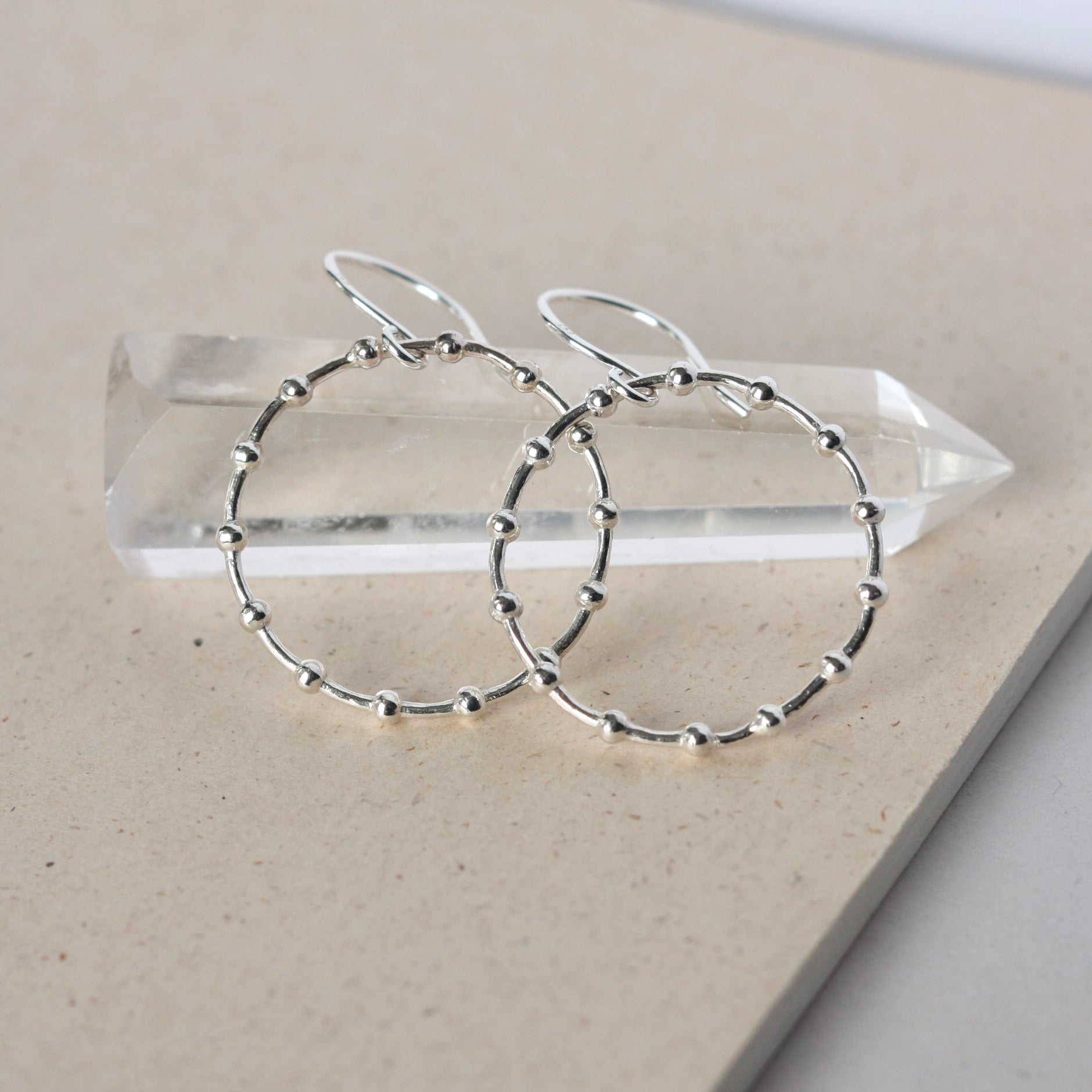 Geometric Sterling Silver Beaded Hoop Earrings