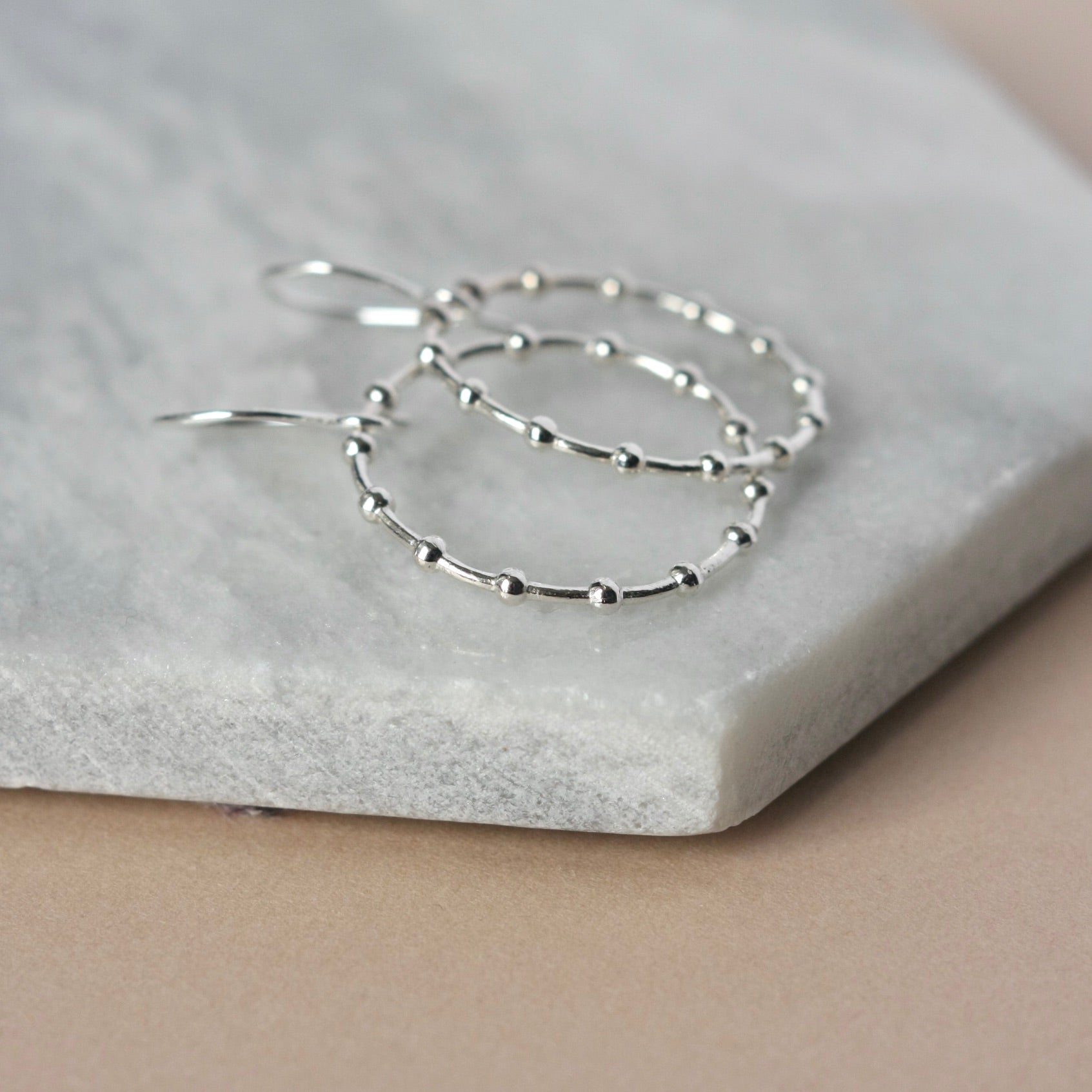 Geometric Sterling Silver Beaded Hoop Earrings