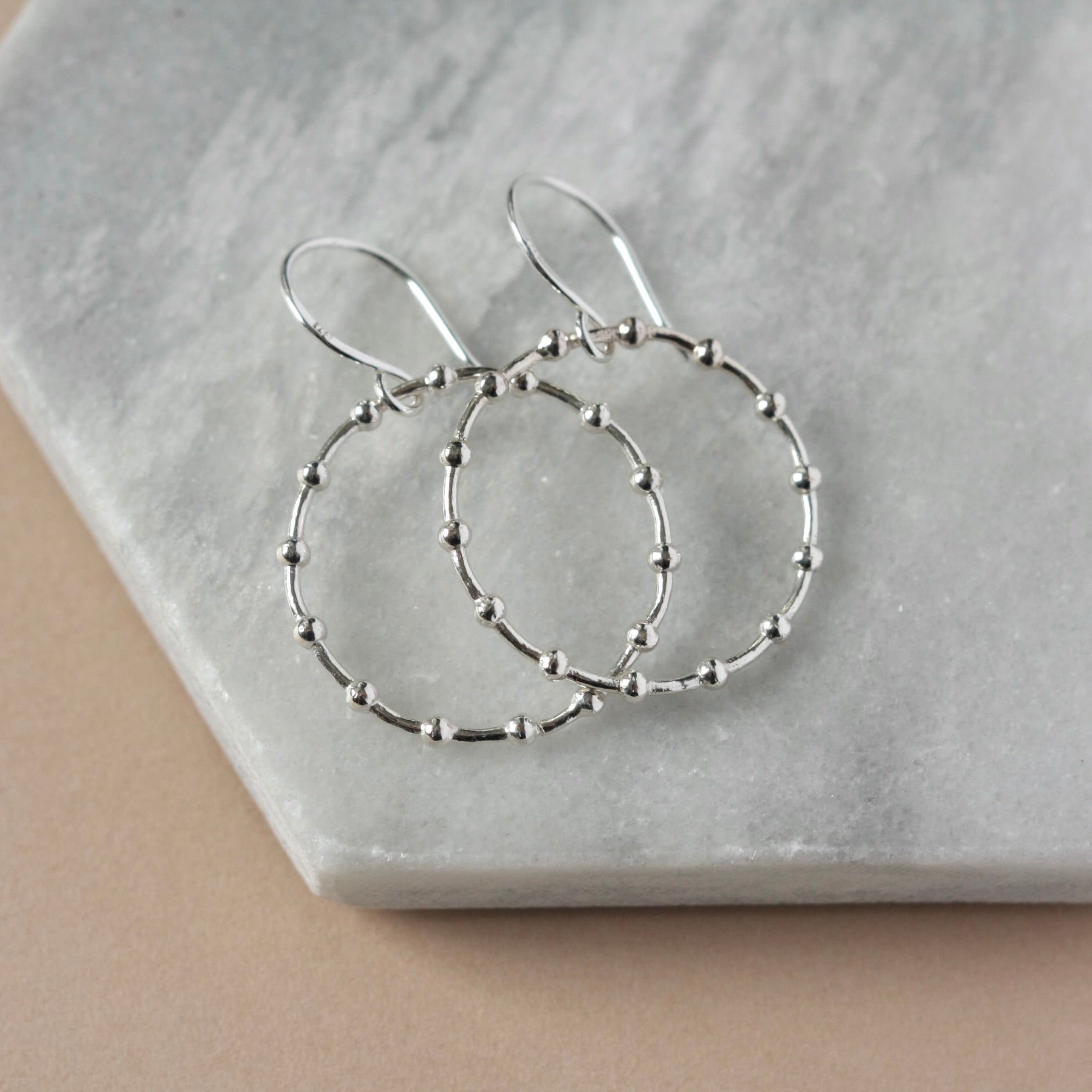 Geometric Sterling Silver Beaded Hoop Earrings