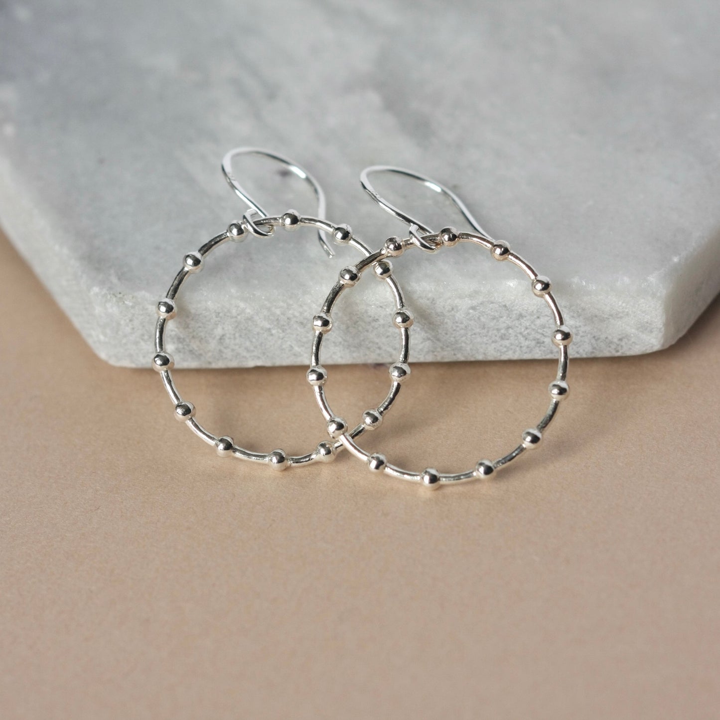Geometric Sterling Silver Beaded Hoop Earrings