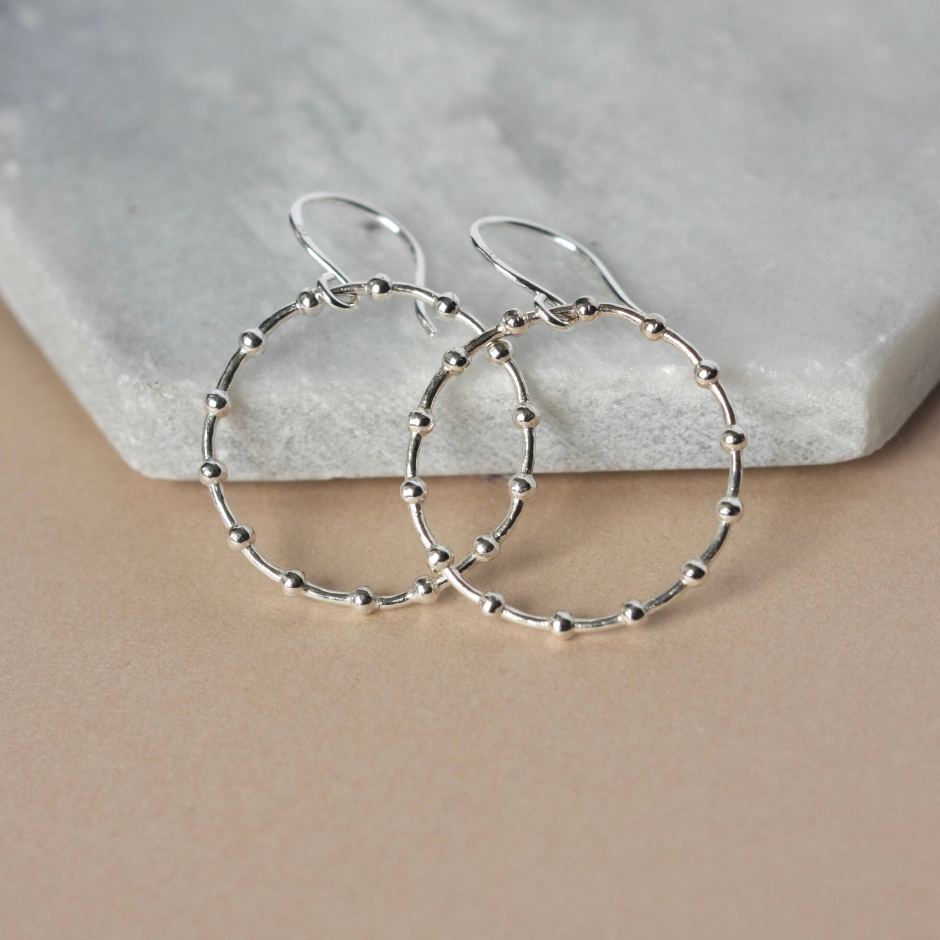 Geometric Sterling Silver Beaded Hoop Earrings