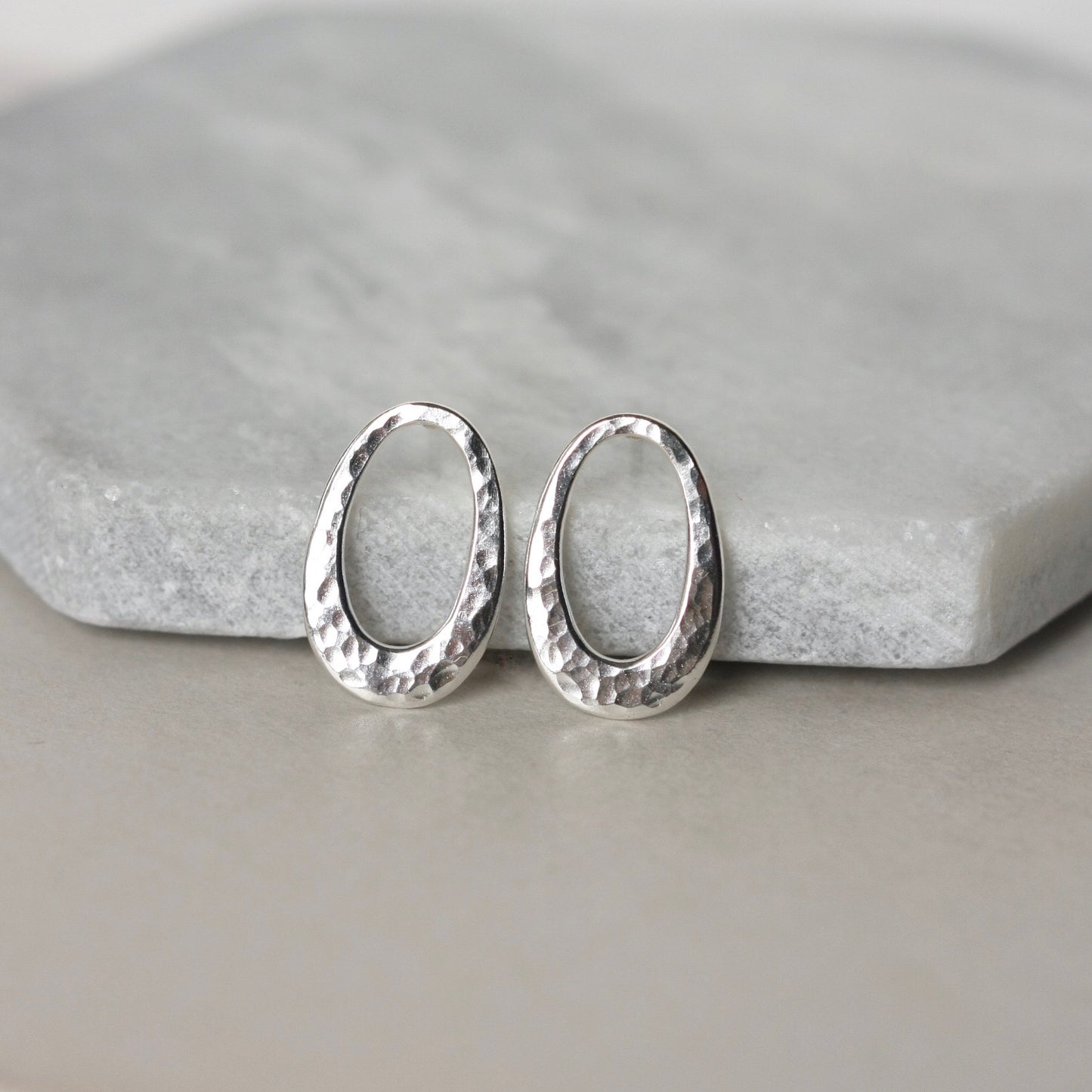 Hammered Silver Oval Studs