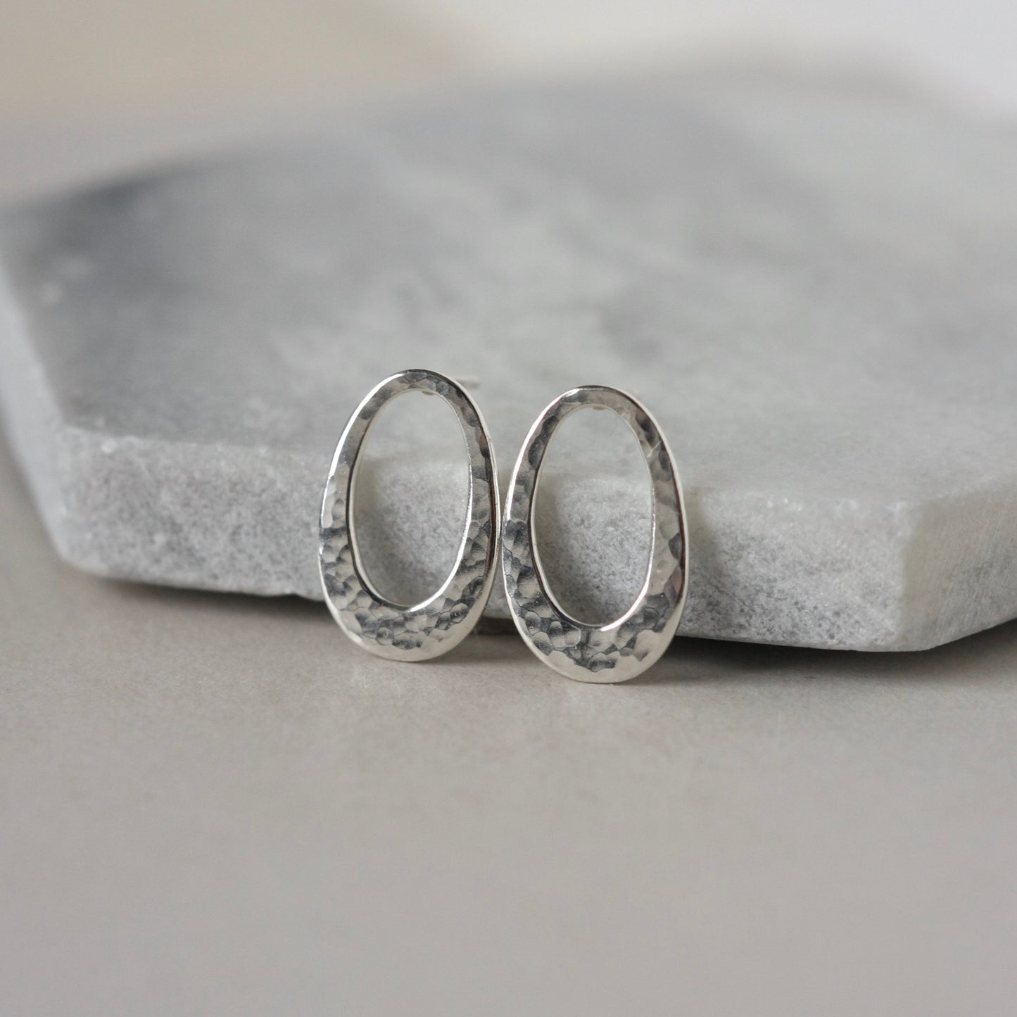 Hammered Silver Oval Studs