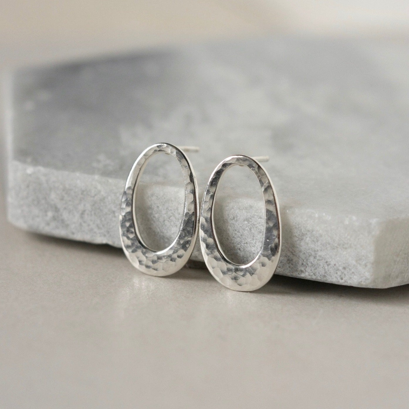 Hammered Sterling Silver Oval Stud Earrings