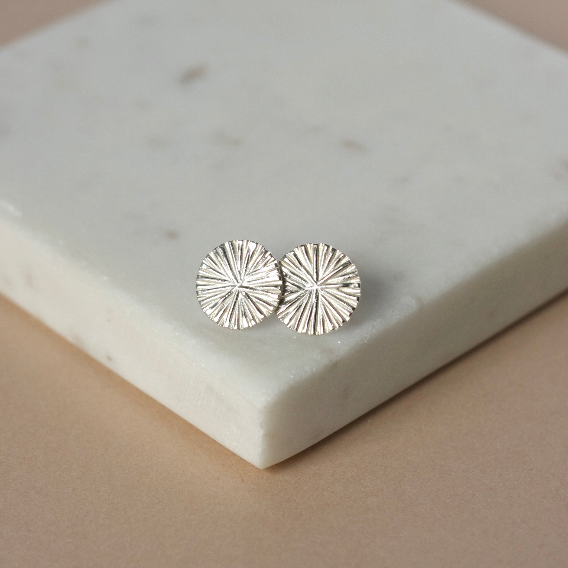 Large Sterling Silver Radiant Sun Stud Earrings