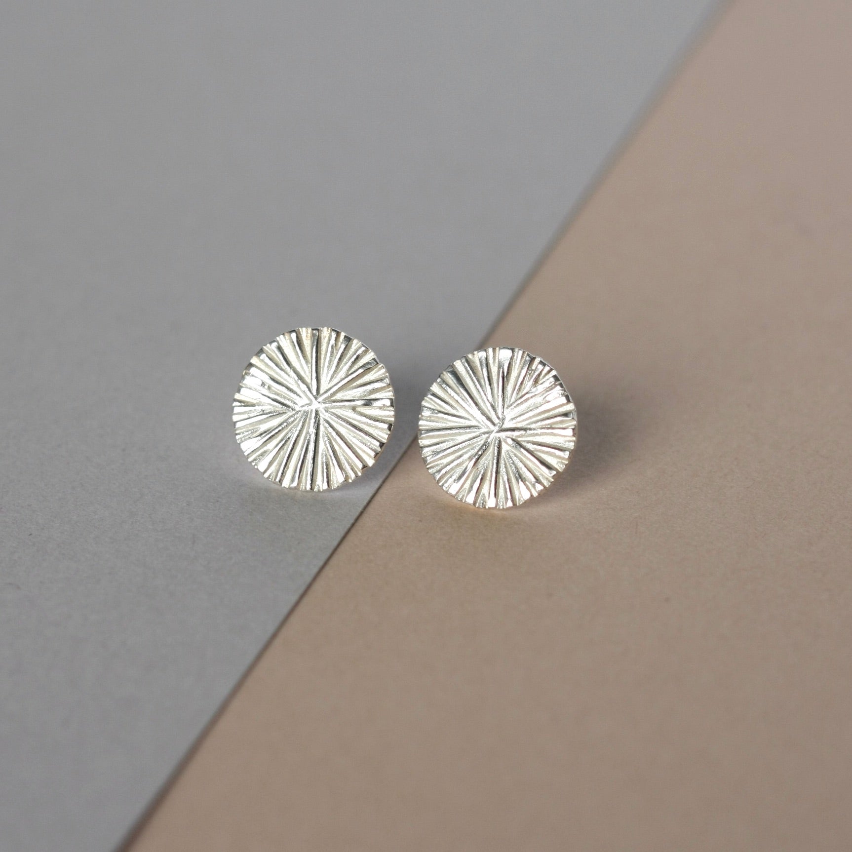 Large Sterling Silver Radiant Sun Stud Earrings